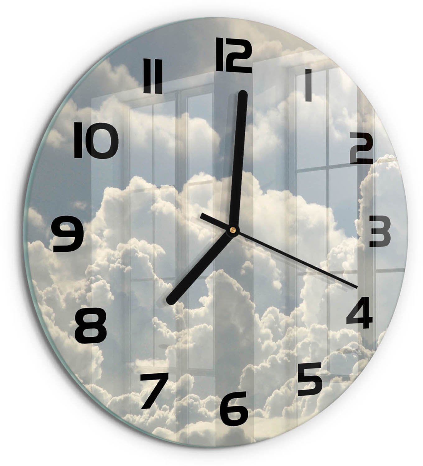 TULUP Wandklok - Wolken Glazen Klok Met Print - fi30 cm - Wit Wandklok Glas Met Motief - Zwarte handen - Ronde Klok - Wandklok Glas Decoratie - Gekleurde Glazen Klok