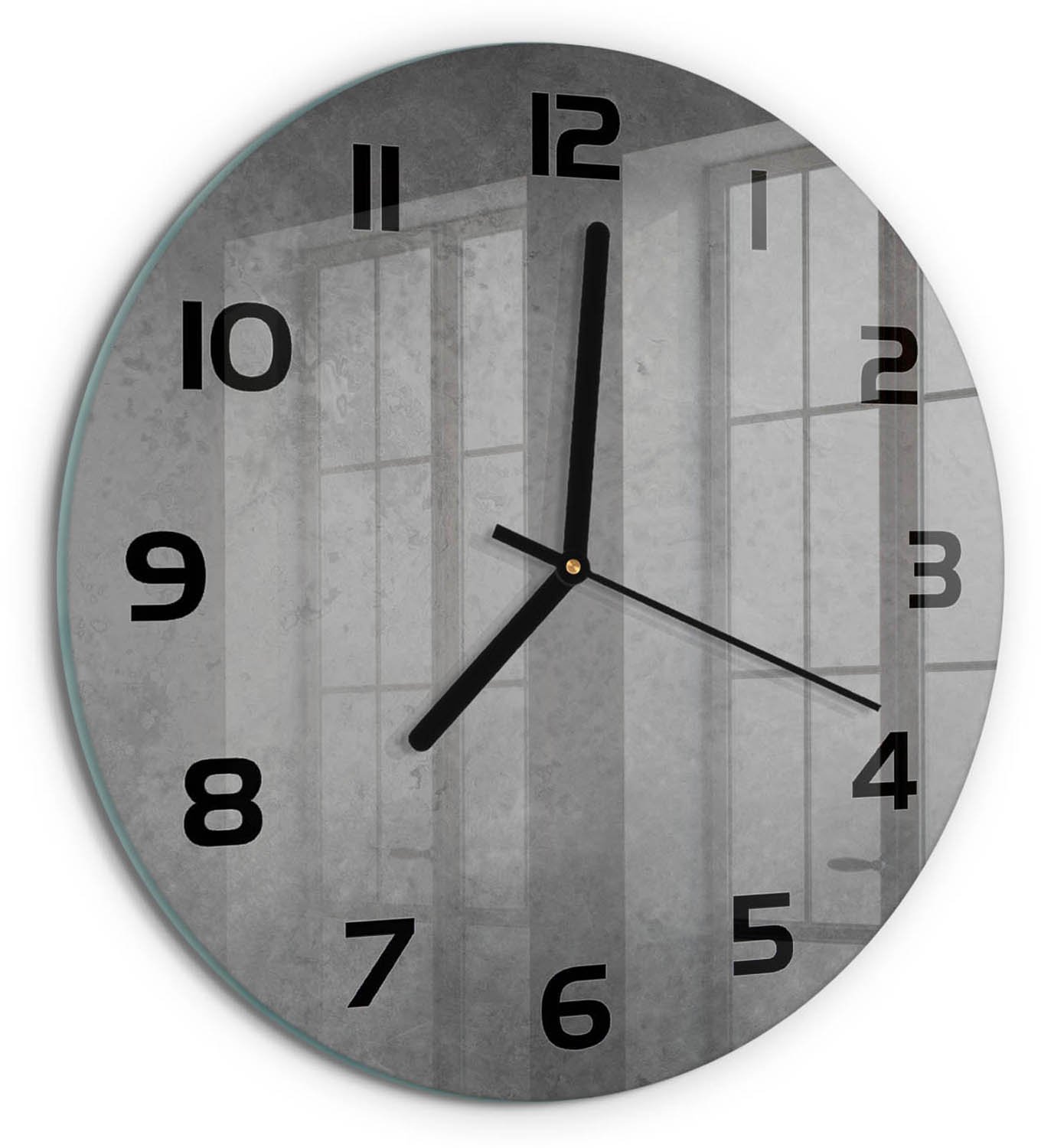 TULUP Wandklok - Specifieke achtergrond Wandklok Glas Met Motief - fi30 cm - Grijs Decoratieve Glazen Klok - Zwarte handen - Ronde Klok - Gekleurde Glazen Klok - Glazen Klok Met Print