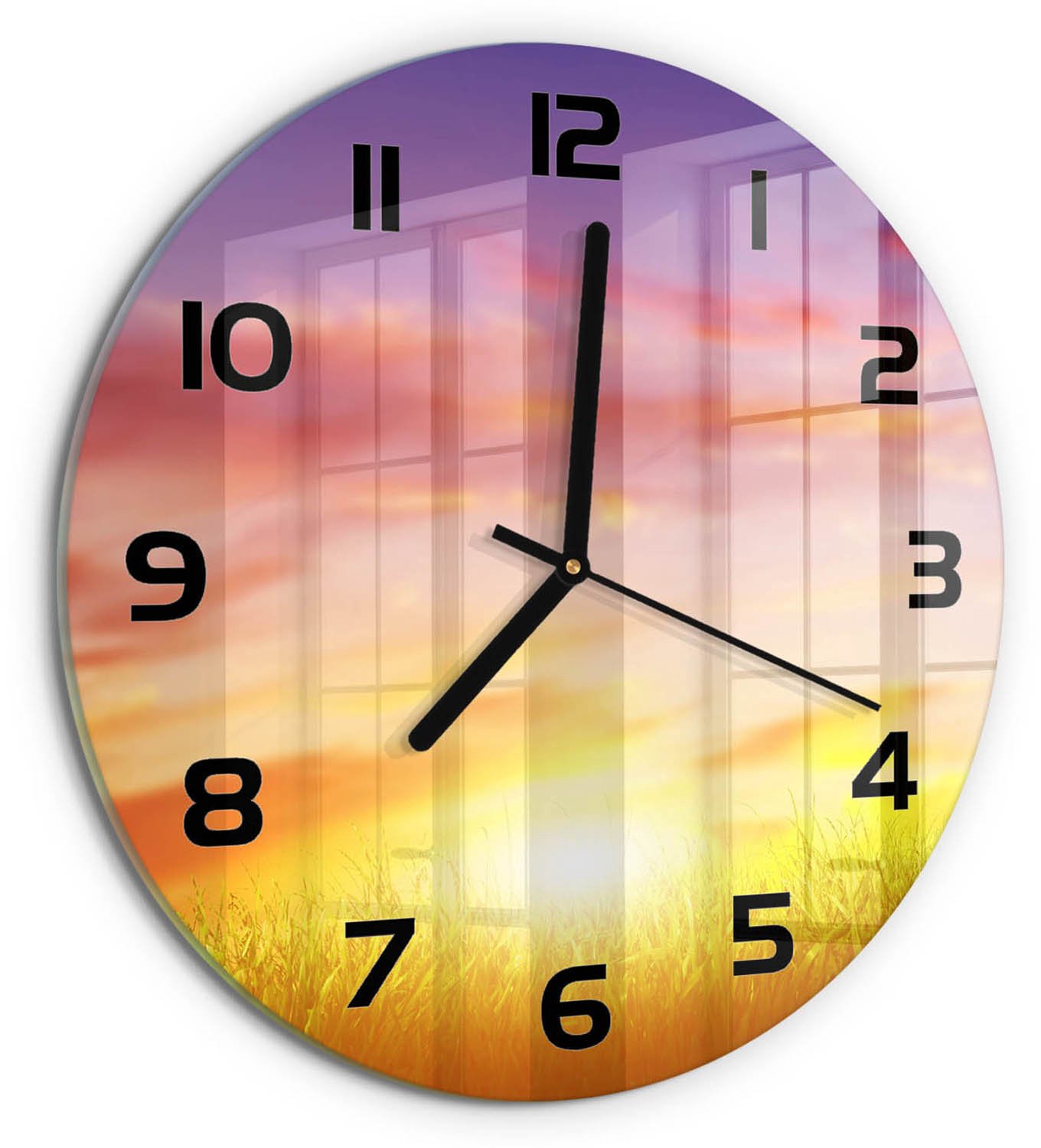 TULUP Wandklok - Zonsondergang Decoratieve Glazen Klok - fi30 cm - Veelkleurig Glazen Wandklok Design - Zwarte handen - Ronde Klok - Glazen Klok Met Print - Wandklok Glas Met Motief