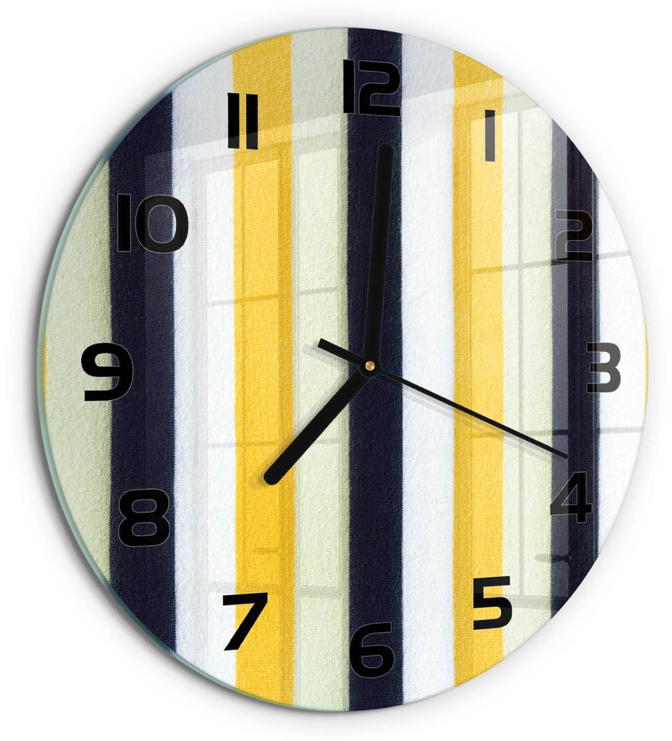 TULUP Wandklok - Gestreepte achtergrond Klok Glas Met Opdruk - fi30 cm - Geel Moderne Wandklok Glas - Zwarte handen - Ronde Klok - Decoratieve Glazen Klok - Glazen Wandklok Design