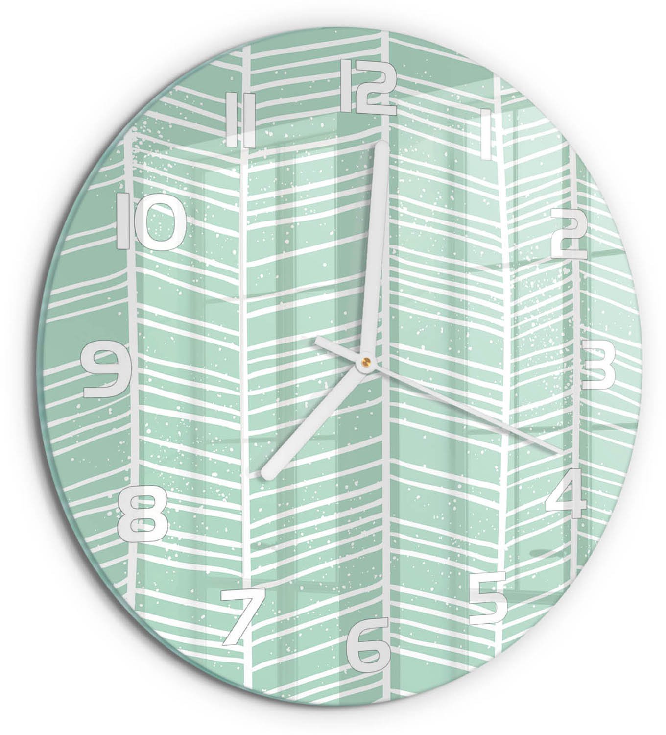 TULUP Wandklok - Visgraatpatroon Glazen Klok Met Print - fi30 cm - Groente Wandklok Glas Met Motief - Witte handen - Ronde Klok - Wandklok Glas Decoratie - Gekleurde Glazen Klok