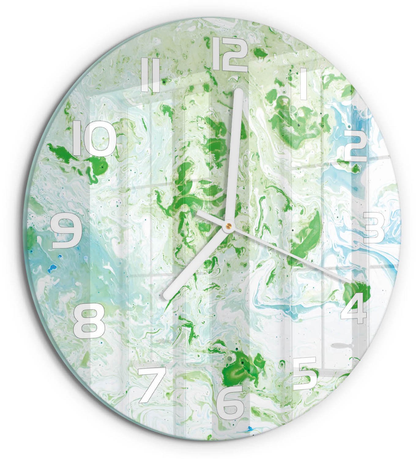 TULUP Wandklok - Abstracte achtergrond Glazen Wandklok Design - fi30 cm - Groente Klok Glas Met Opdruk - Witte handen - Ronde Klok - Wandklok Glas Met Motief - Decoratieve Glazen Klok