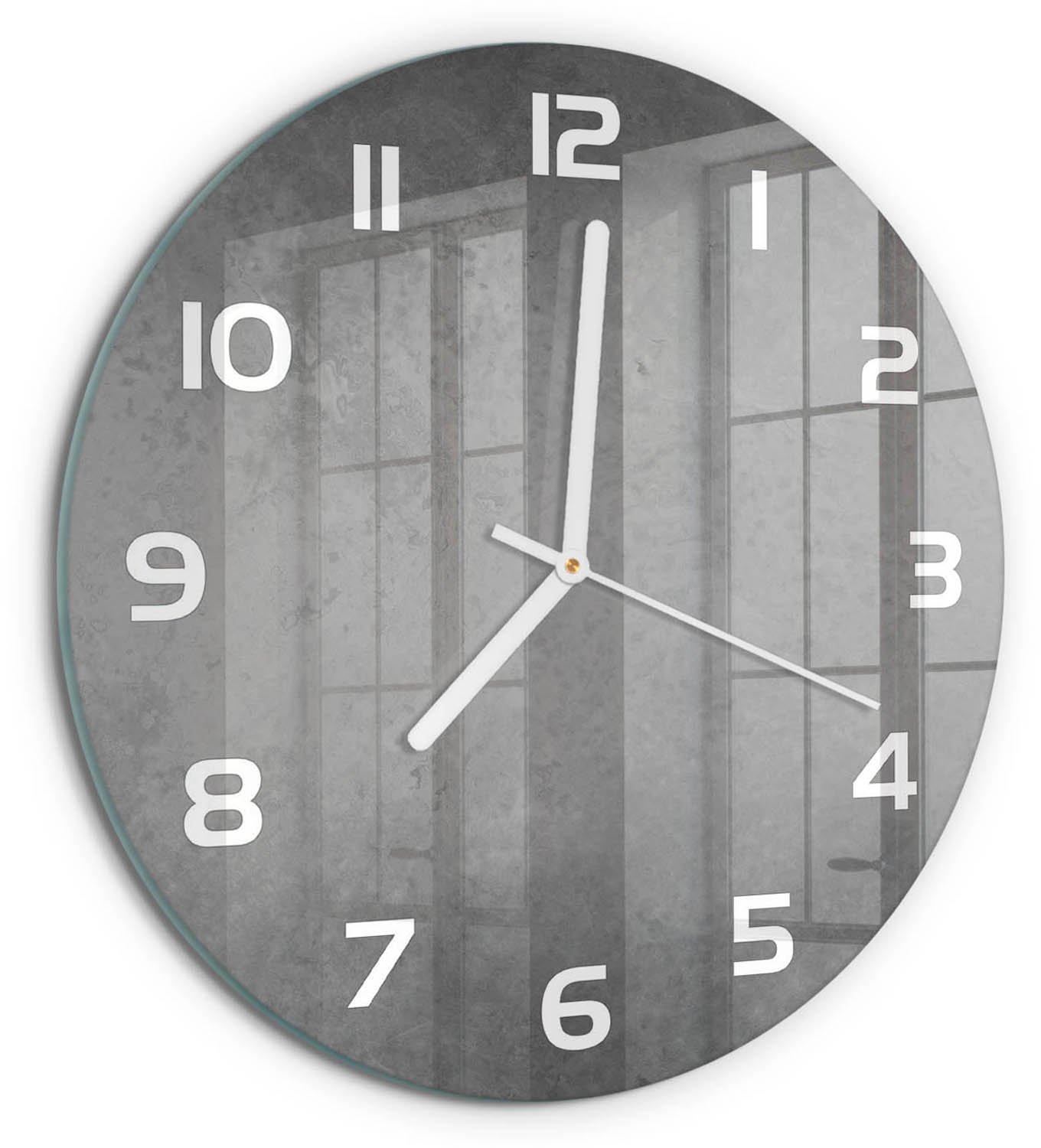 TULUP Wandklok - Specifieke achtergrond Wandklok Glas Decoratie - fi30 cm - Grijs Gekleurde Glazen Klok - Witte handen - Ronde Klok - Klok Glas Met Opdruk - Moderne Wandklok Glas