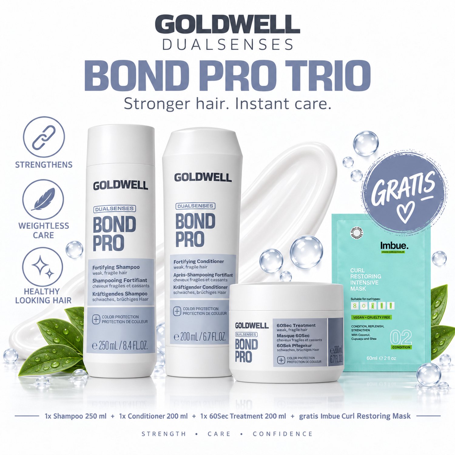 Goldwell Dualsenses Bond Pro Shampoo, Conditioner & 60Sec Treatment + Gratis Imbue Masker