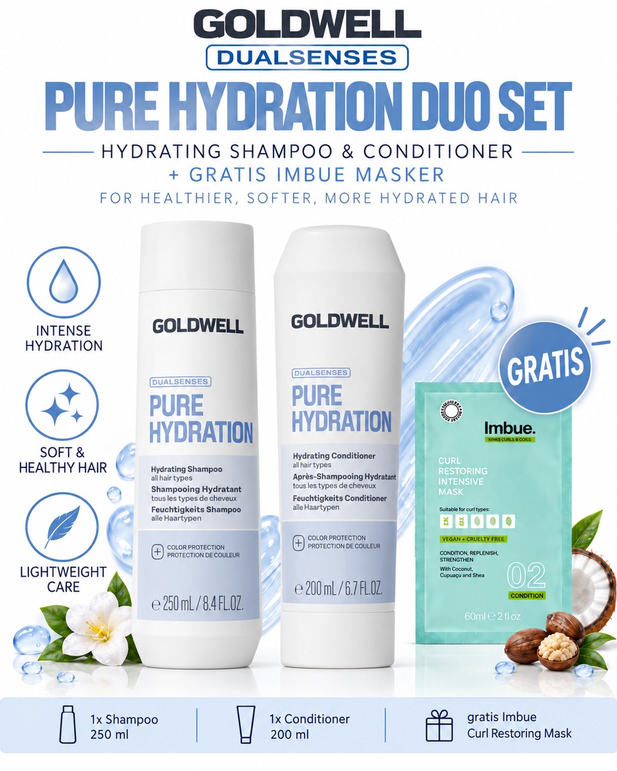 Goldwell Dualsenses Pure Hydration Shampoo & Conditioner + Gratis Imbue Masker