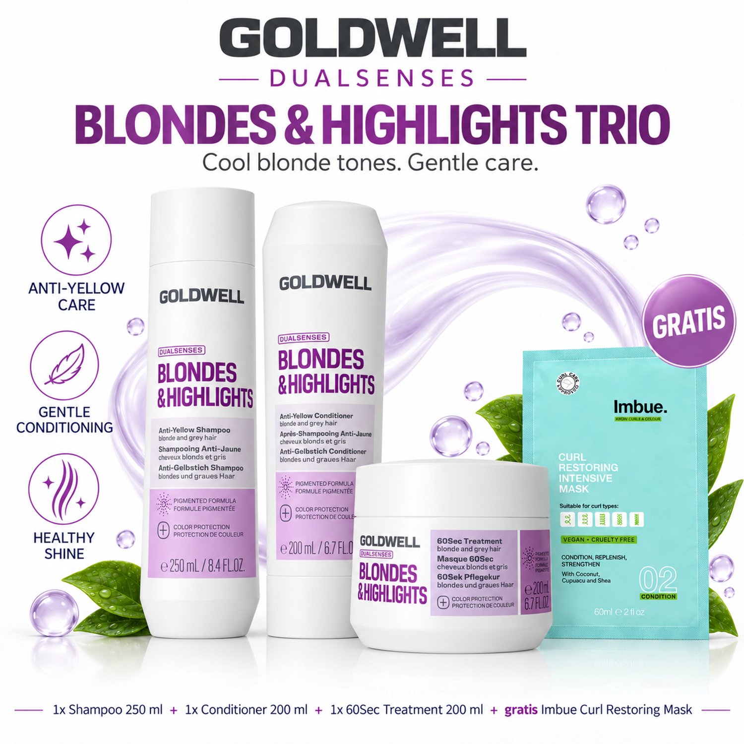 Goldwell Dualsenses Blondes & Highlights Shampoo, Conditioner & 60Sec Treatment + Gratis Imbue Masker