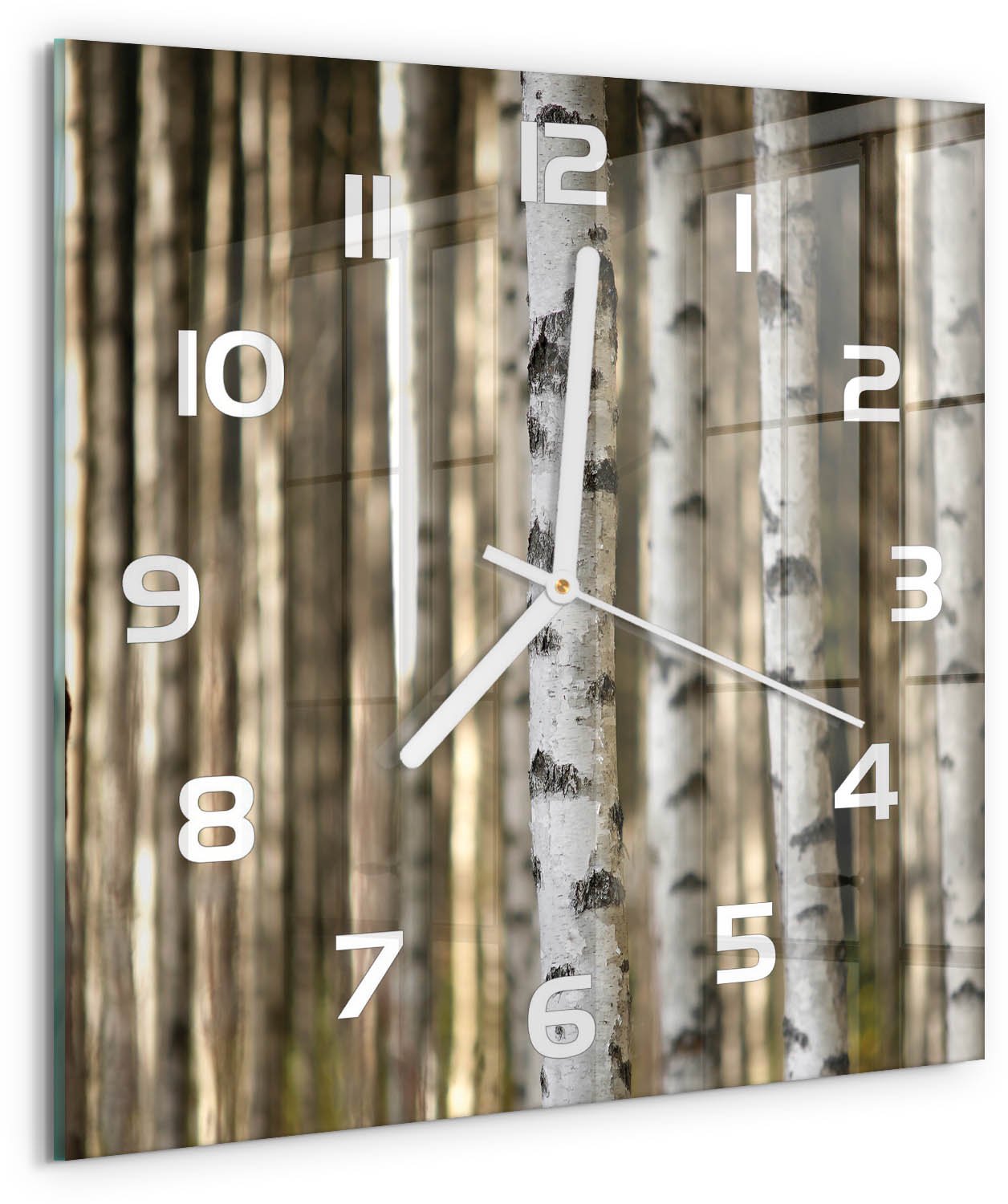 Tulup Wandklok - Berken Glazen Klok Met Print - 30x30 cm - Wit Wandklok Glas Met Motief - Witte handen - Vierkante Klok - Wandklok Glas Decoratie - Gekleurde Glazen Klok