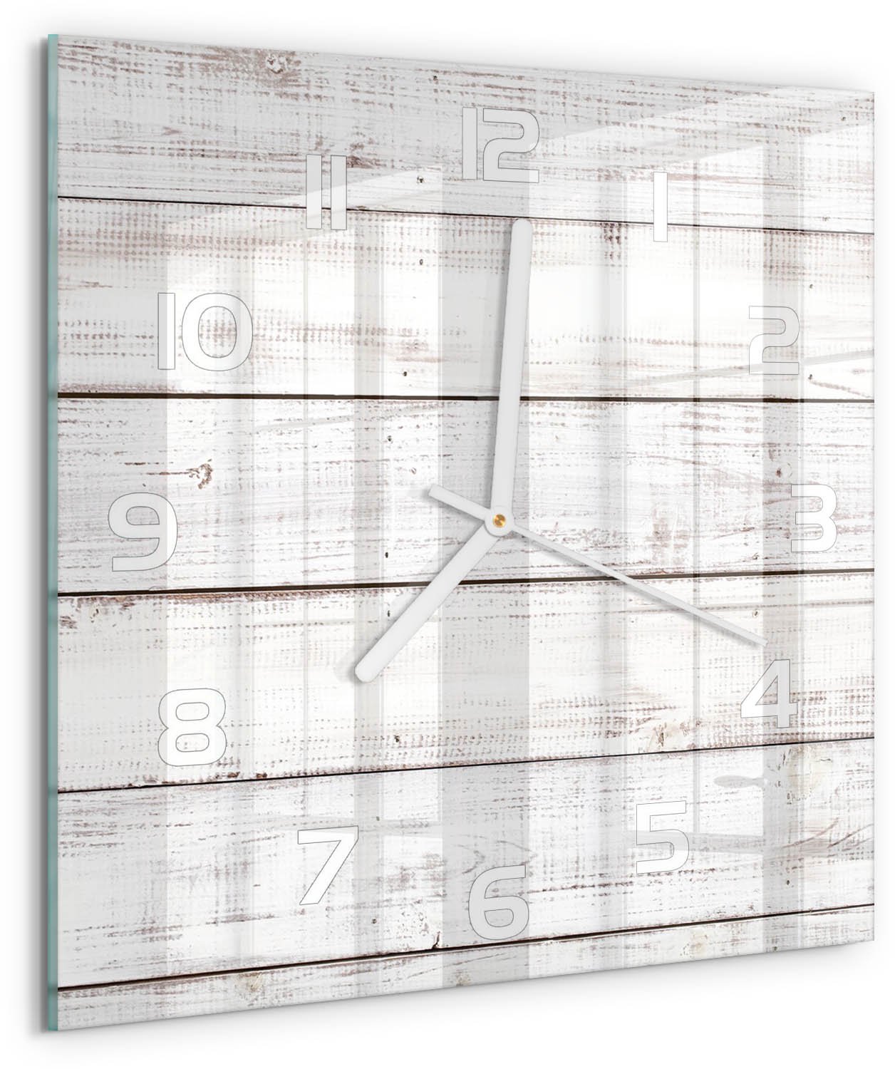 TULUP Wandklok - Houten muur Glazen Klok Met Print - 30x30 cm - Beige Wandklok Glas Met Motief - Witte handen - Vierkante Klok - Wandklok Glas Decoratie - Gekleurde Glazen Klok