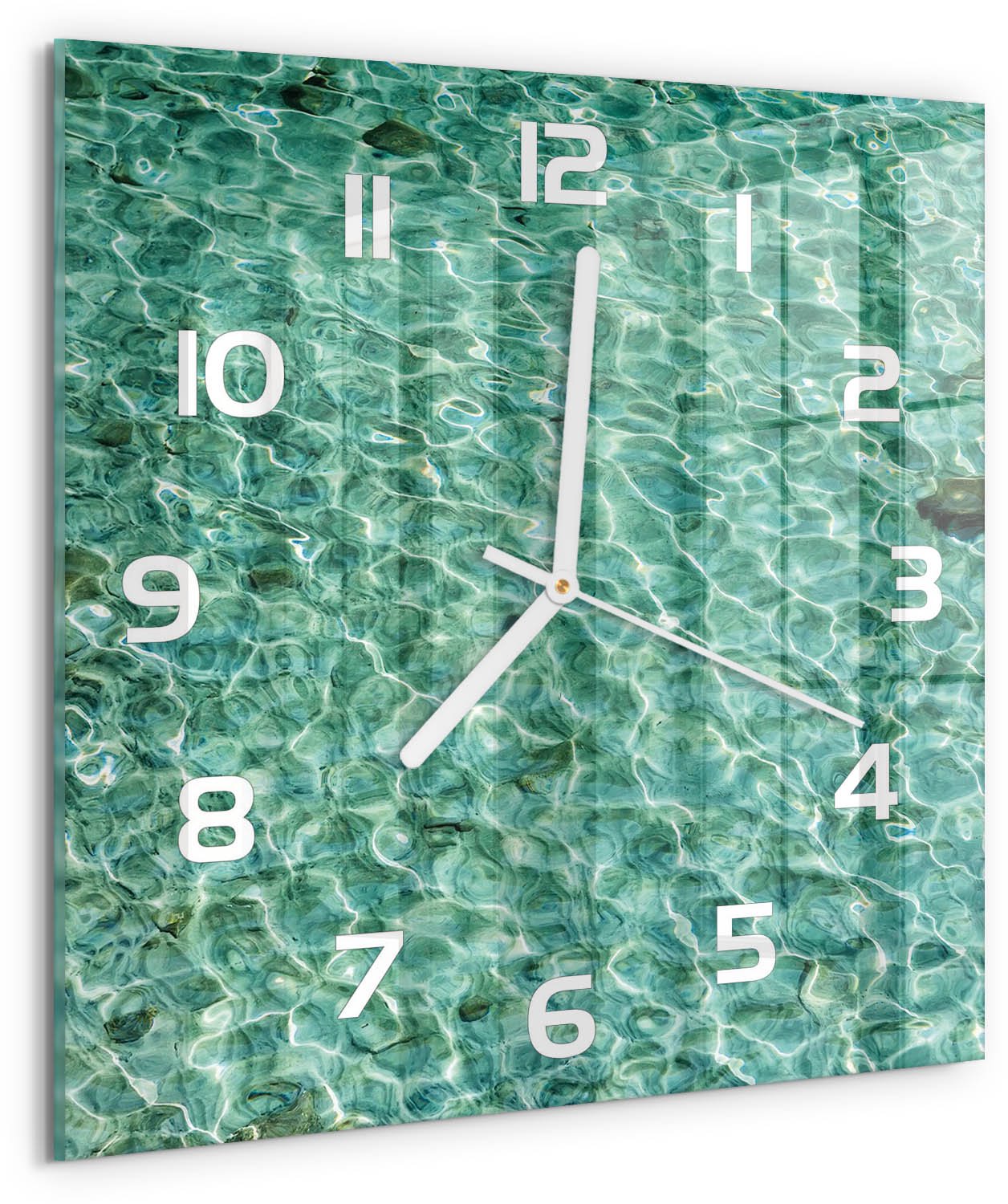Tulup Wandklok - Transparant water Decoratieve Glazen Klok - 30x30 cm - Groente Glazen Wandklok Design - Witte handen - Vierkante Klok - Glazen Klok Met Print - Wandklok Glas Met Motief