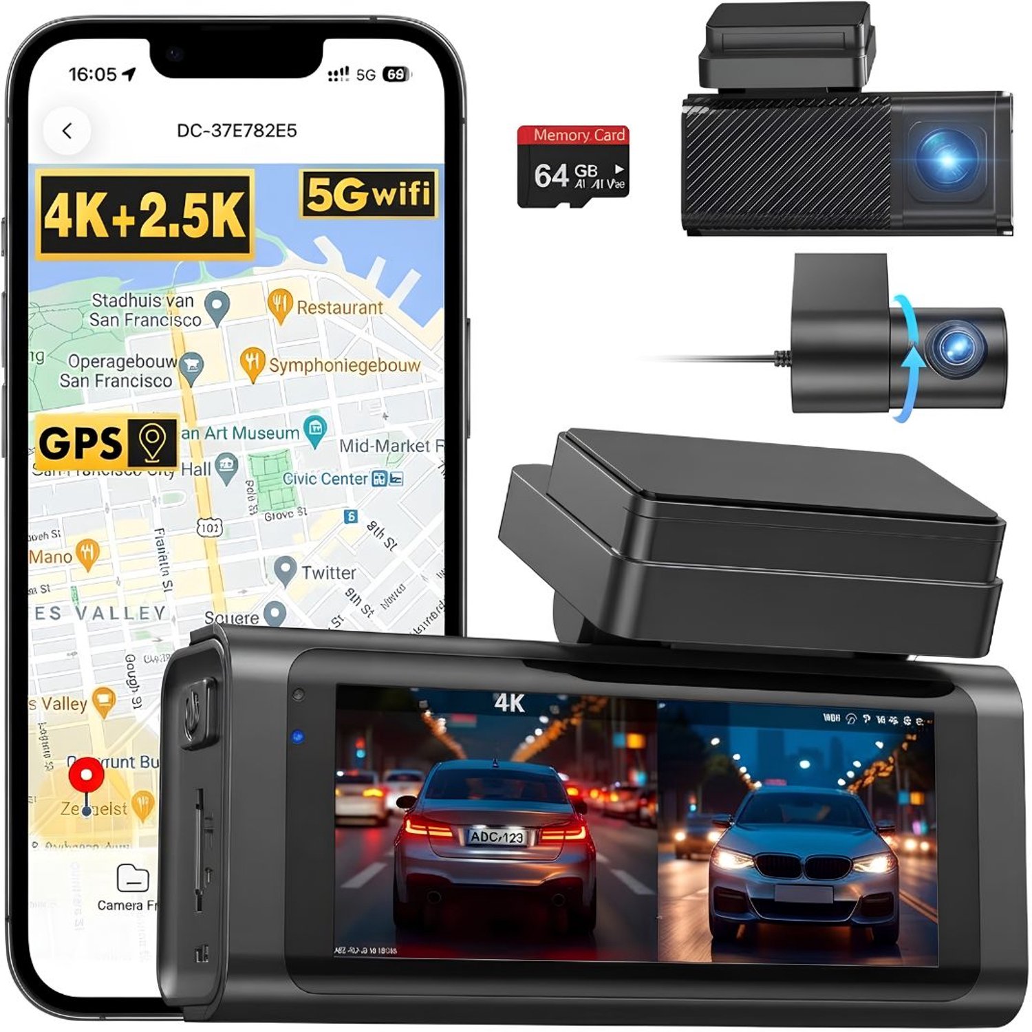 KLS® Dashcam - Dashcam voor Auto - Dashcam Auto - Zwart - 4cm x 9cm x 6cm