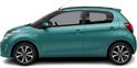 Citroën C1 in de kleur turkoois met zwarte accenten.