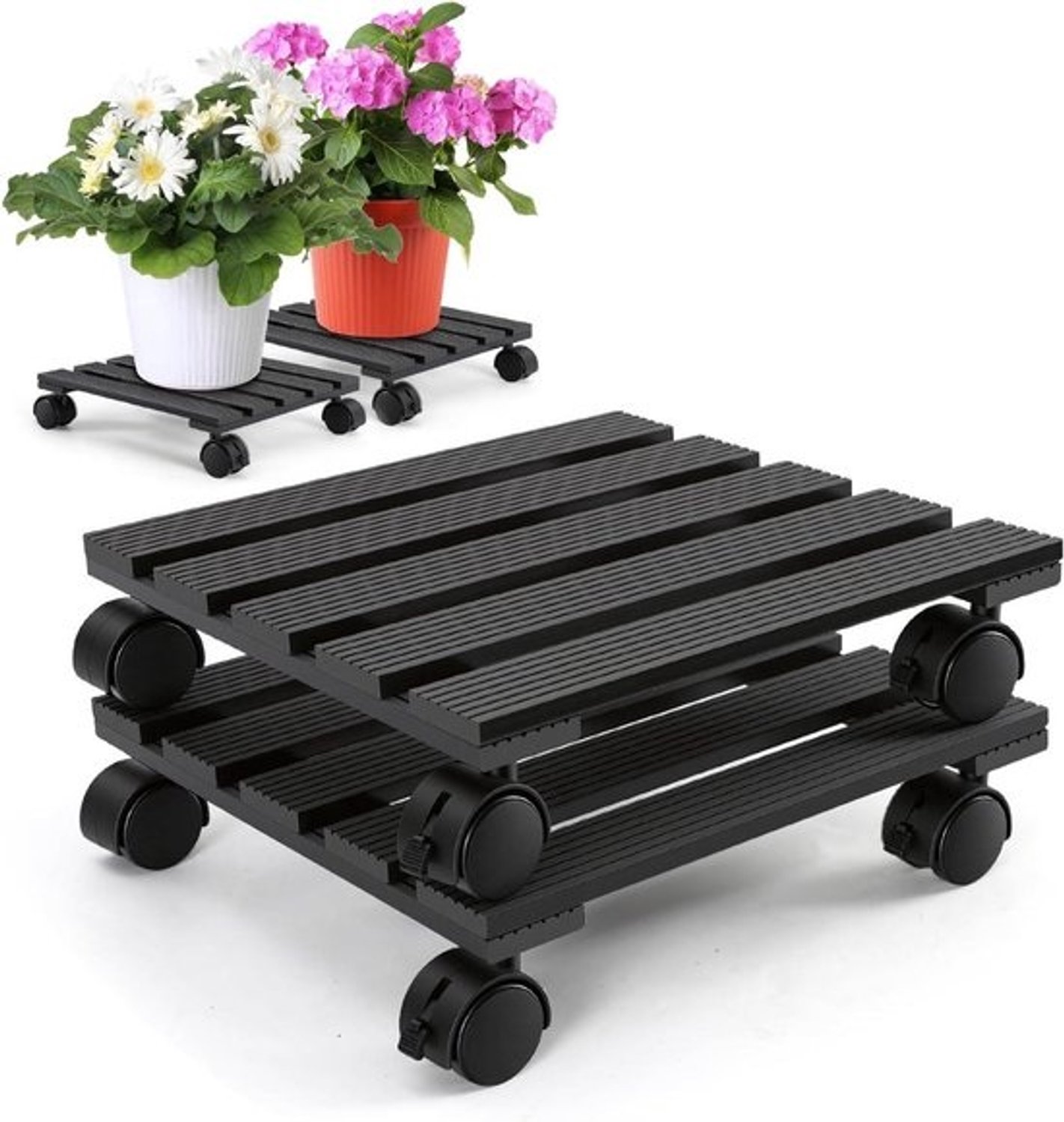 Plantenroller Set - Bloempot Trolley - Planten Verplaatsen - Met Parkeerrem - 30x30 cm - Grijs