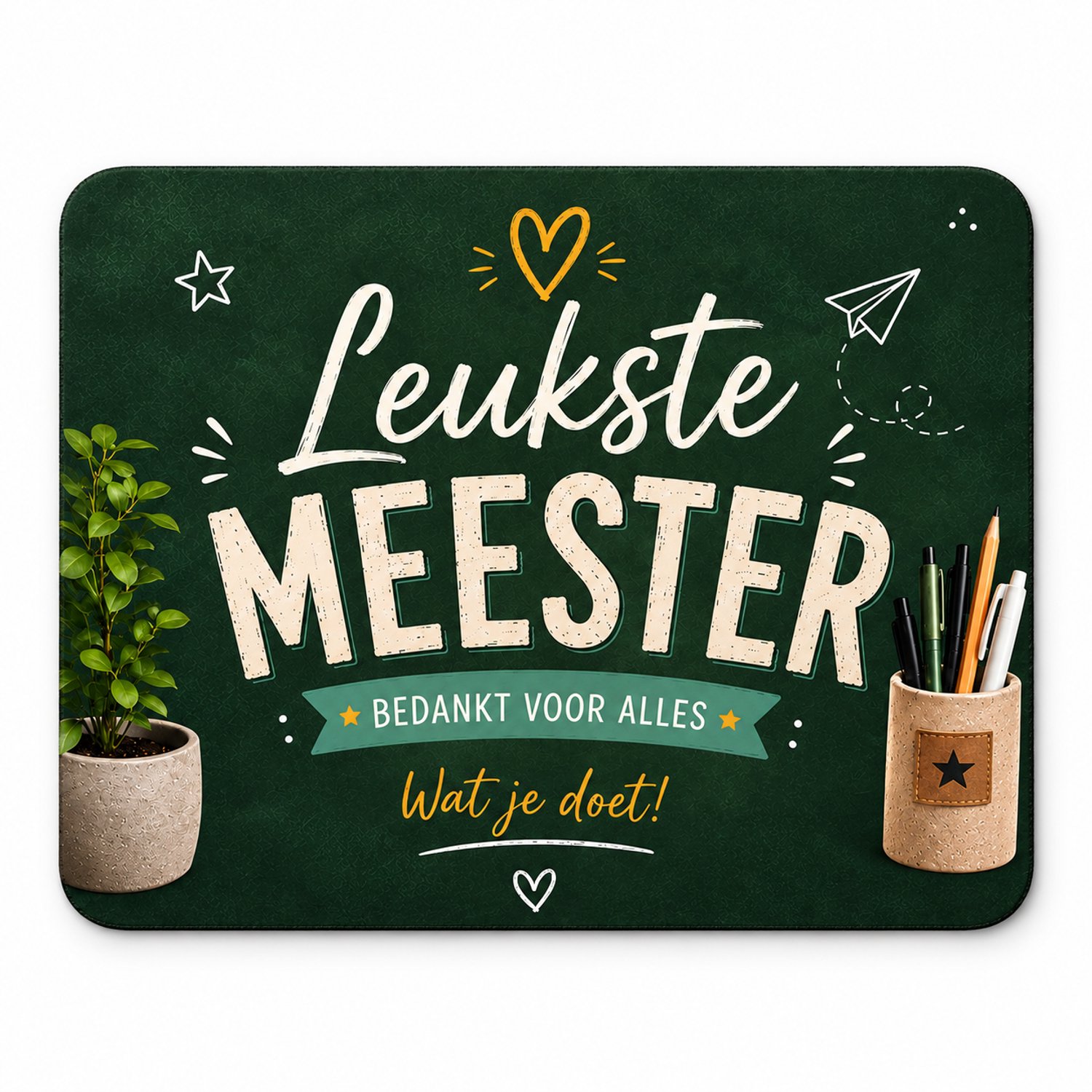 Image of Muismat Leukste Meester – 23 x 19 cm – Cadeau voor Meester – Bedankt Meester – Meesterdag Cadeau – Donkergroen Design