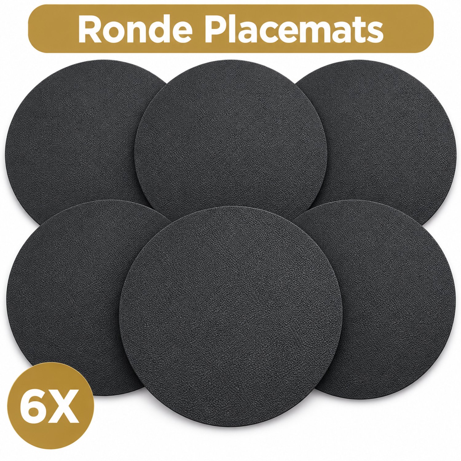 DIVERZA Ronde Placemats – Onderleggers – Set van 6 – Zwart – Ø 38 cm – Kunstleer