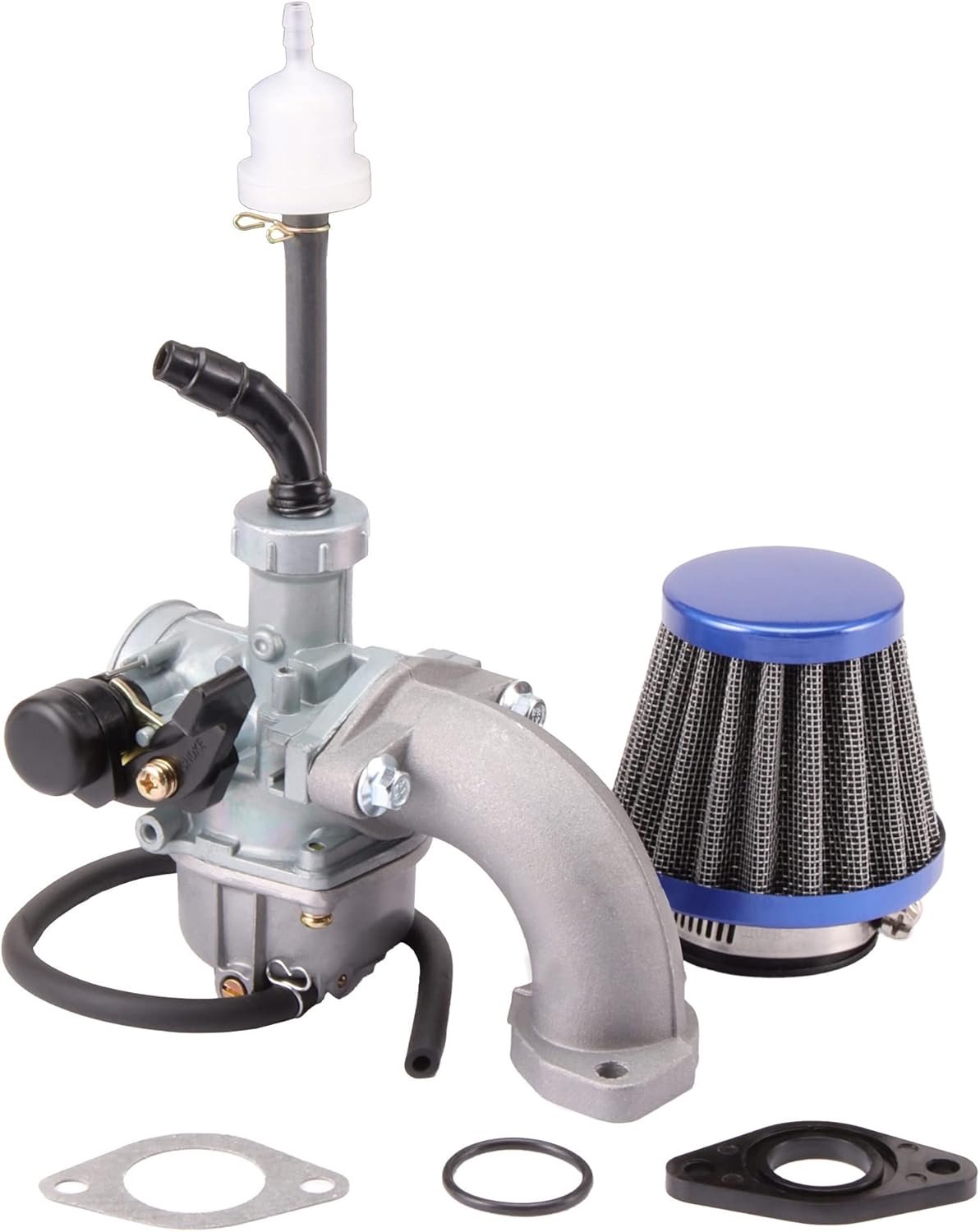 GOOFIT PZ22 Carburetor with Hand Choke Metal Intake Manifold Pipe Blue Air Filter Fuel Filter Gasket 22mm Carb - ShopVlot