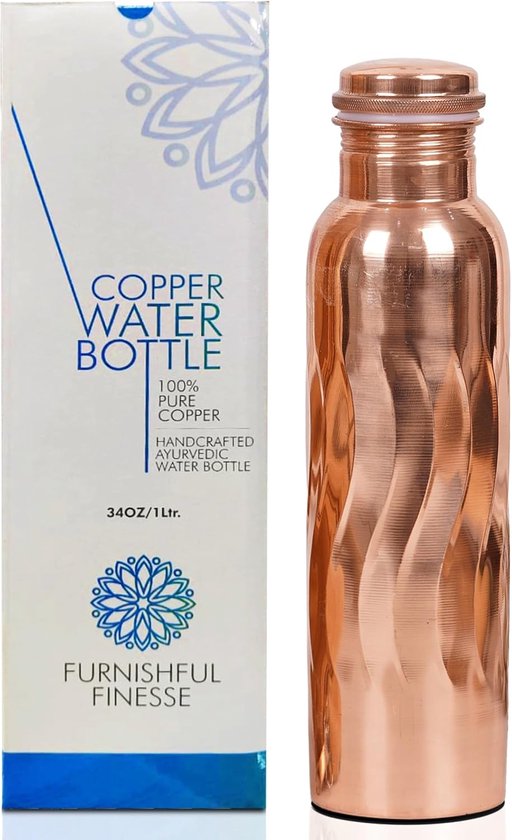 Water Botttle Texture Copper Water Bottle, 1000ml, Pure Copper Drinking Vessel with Carry Bag ...