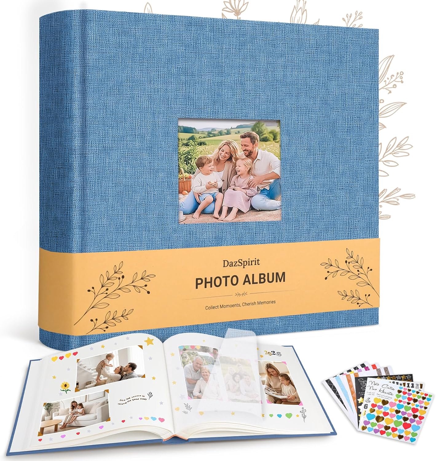 DazSpirit Photo Album to Design Yourself, XXL Linen Sticky Album with 100 White Pages and 6 Sticker Sheets, Scrapbook - ShopVlot