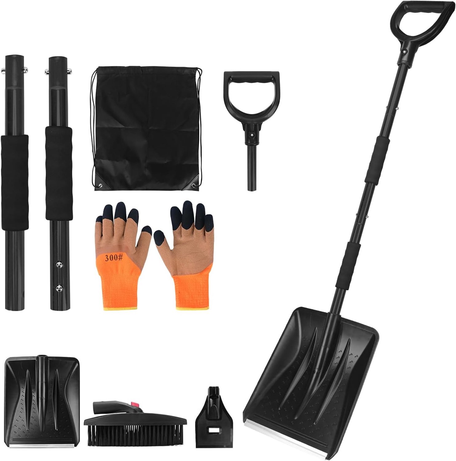 3-in-1 Sneeuwschuiver Set voor Auto – Premium Winter Kit voor Auto Intrekbare Sneeuwschuiver met IJskrabber & Sneeuwborstel – Inclusief Opbergtas en Handschoenen – Voor Sneeuw, IJs & Wintervuil – Zwart
