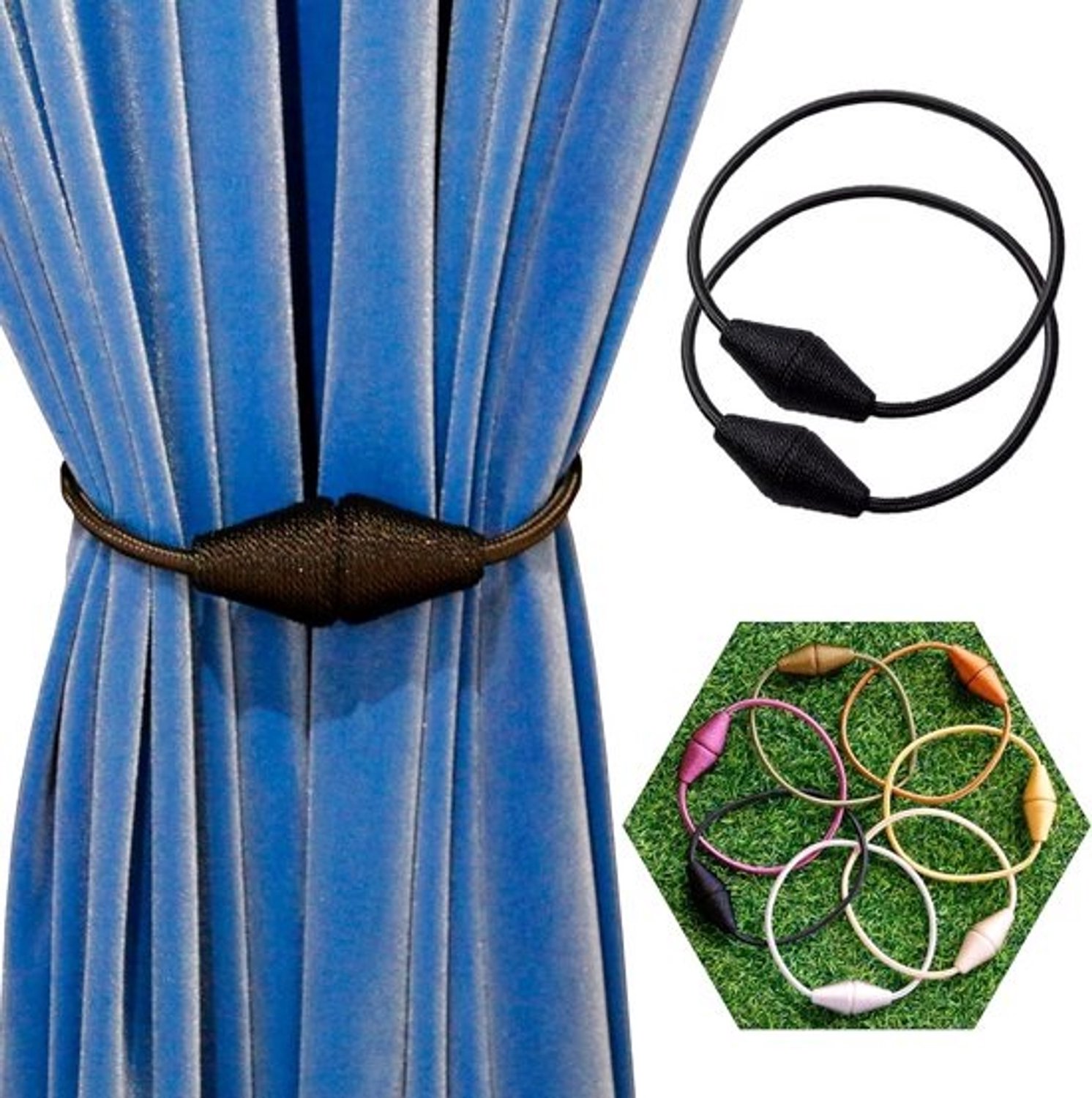 Magnetische Gordijnbinders - Gordijn Hangers - Gordijnen Stijlen - Opgegradeerd Touw - 2 stuks - Zwart