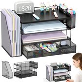 Bureau Organizer met Lade - Pennenbak & Schuiflade - Brievenbak - Pennenhouder - Documenthouder - 32,7x21,8x23,4 cm - 4 Lagen - Metaal Mesh - Ruimtebesparend - Desk Organizer - Voor A4 & Kantoorartikelen