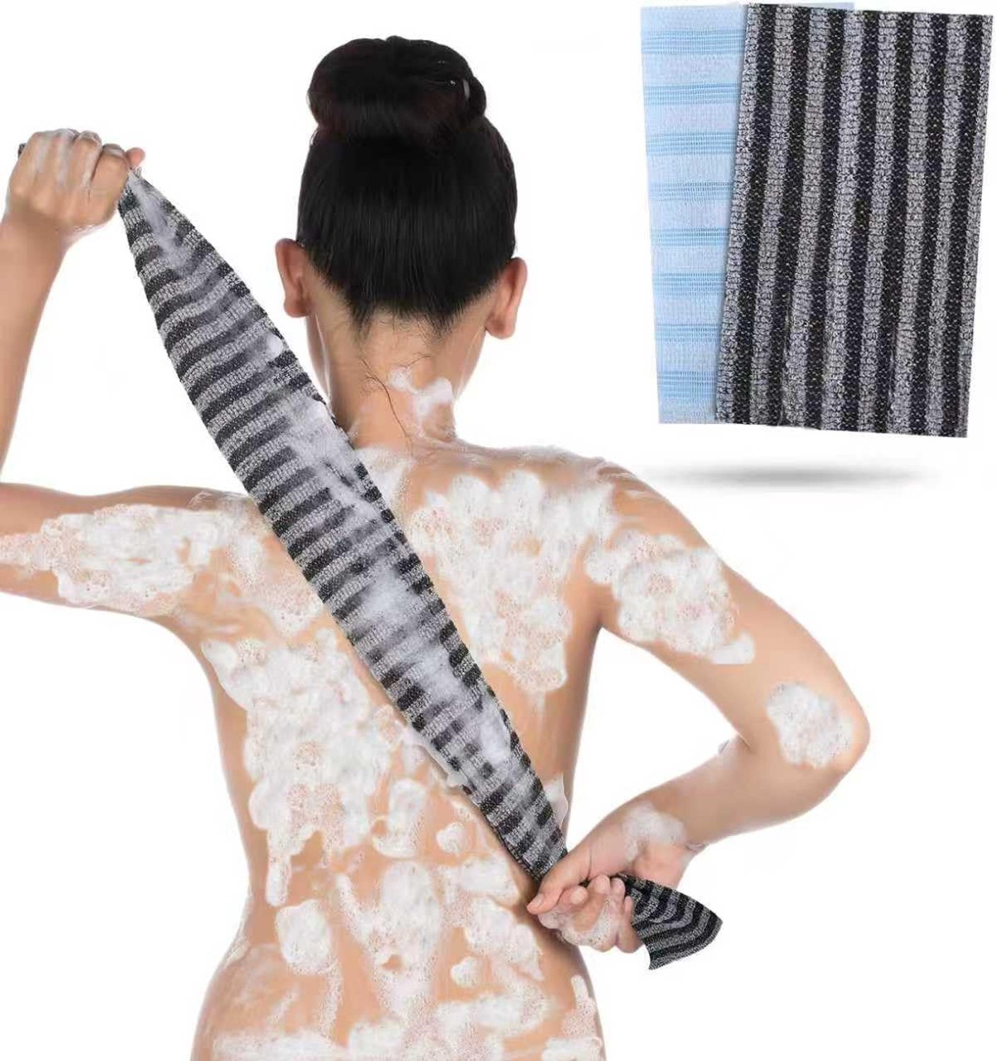 Exfoliërende douchehanddoek 2 stuks - 100 cm extra lang - dubbelzijdig - effectieve peeling voor alle huidtypes - ShopVlot