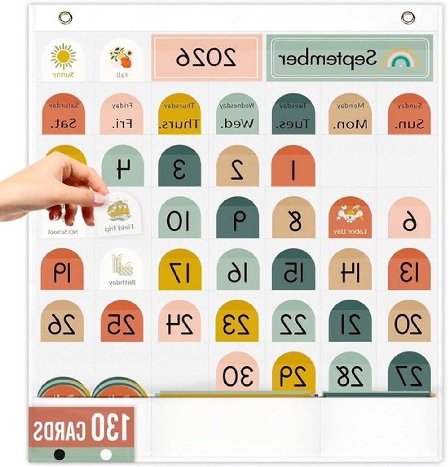 Klaslokaalkalender - Wandkalender Weer - Kinderen Leren Tijd - 130 Educatieve Kaarten - 61 x 53 cm - Bohemien