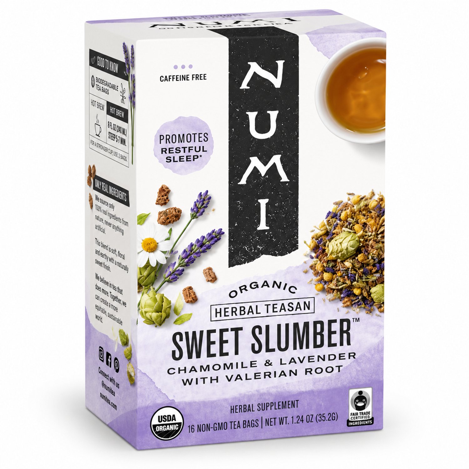 Numi Sweet Slumber – Biologische Kruidenthee Kamille, Lavendel & Valeriaan – 6 doosjes thee - 96 Theezakjes