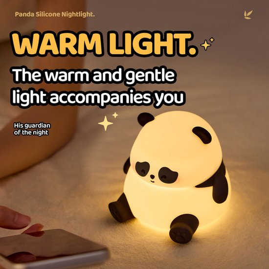 Panda Nachtlampje voor Kinderen - Siliconen LED Bedlampje, Oplaadbaar, Touch, 3 Dimbare Niveaus, 30 min Timer - Kinderkamer Cadeau — afbeelding 4