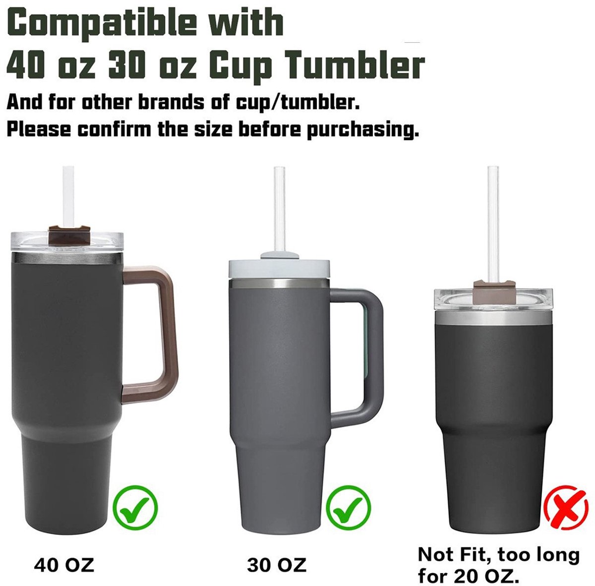 Set van 6 vervangende rietjes voor Stanley Adventure Quencher 40oz/30oz bekers; de rietjes worden geleverd met een schoonmaakborstel voor gebruik met Stanley-accessoires. – foto 2