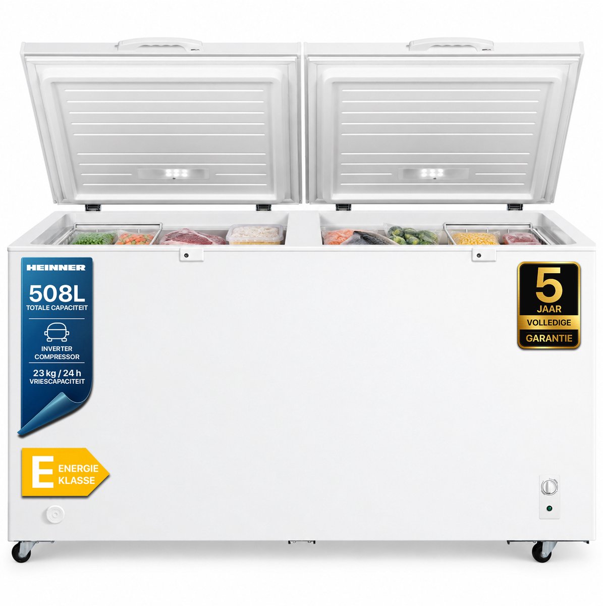 Heinner HCF-M508INVCE++ Vrieskist – 508 L – Convertible (Vriezer/Koelkast)– Inverter Motor – Vergrendelbaar – 5 Jaar Garantie