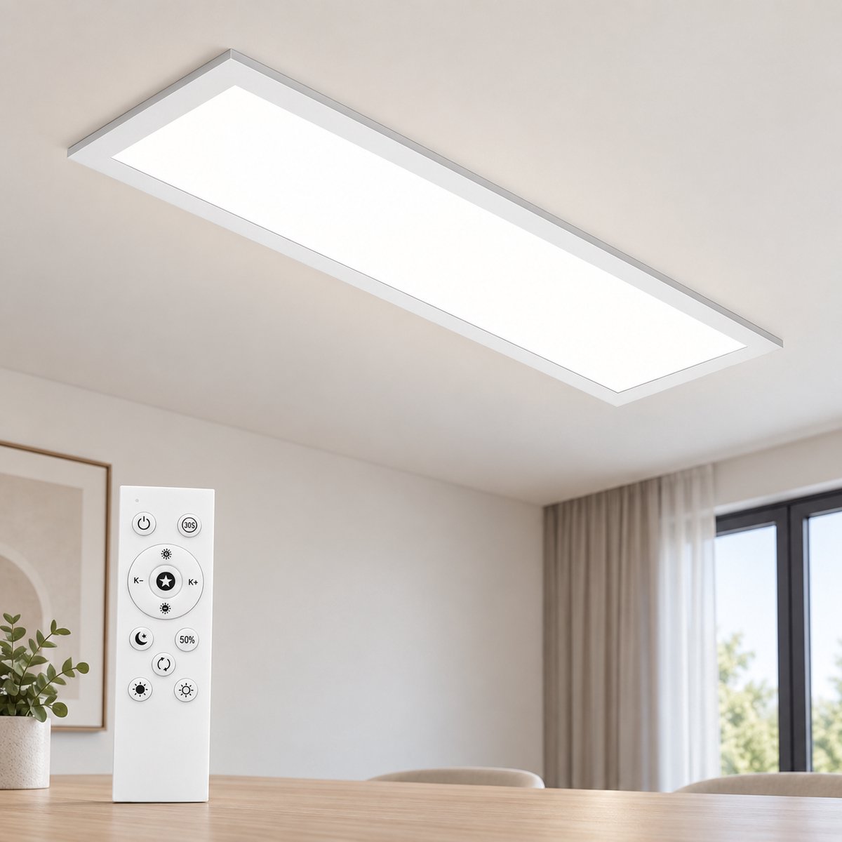 LOVHAUS LED Plafondlamp 58x20 cm – 24W 3100 lm – Dimbaar – Afstandsbediening – 3000K-6500K – Wit