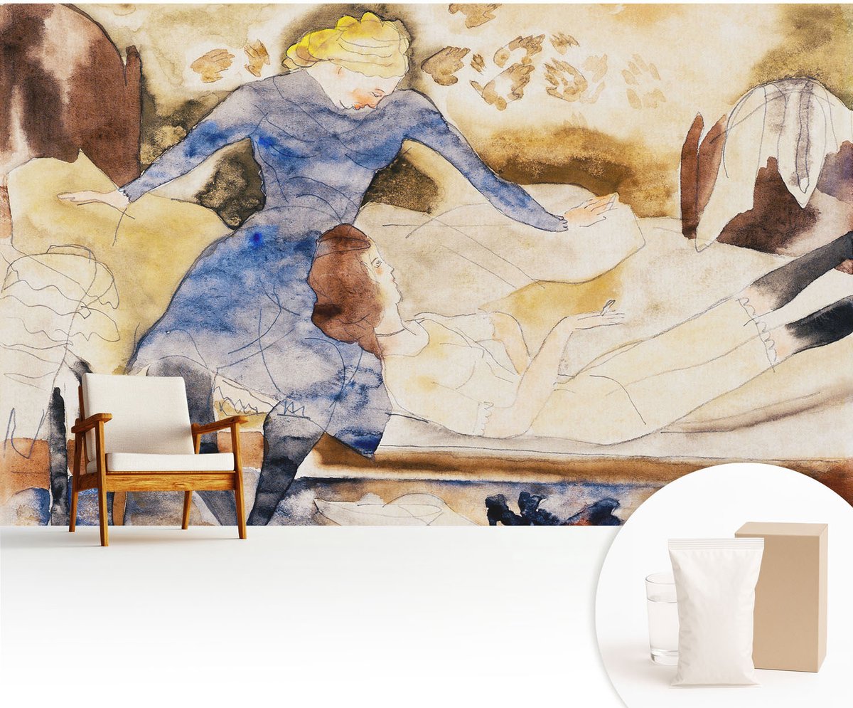 Wallfluent Fotobehang - Bruin Vliesbehang - 416x254 cm - Vrouwelijke Vrede Muurschildering - Gang behang Deel - Fotobehang Vlies - Slaapkamer behang