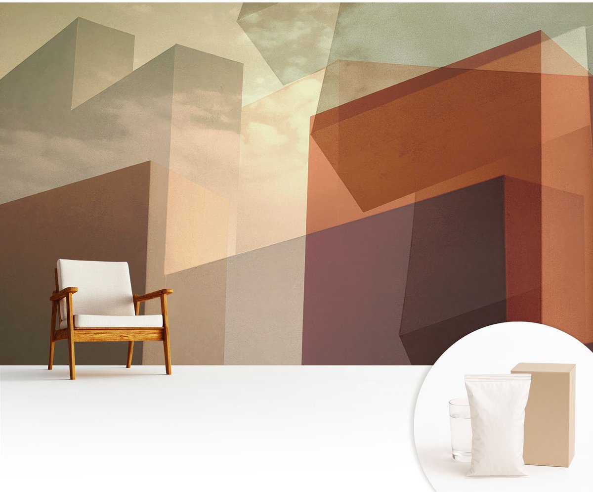 Wallfluent Fotobehang - Bruin Vliesbehang - 416x254 cm - Abstracte Vormen Muurschildering - Slaapkamer behang Architectuur - Fotobehang Vlies - Gang behang