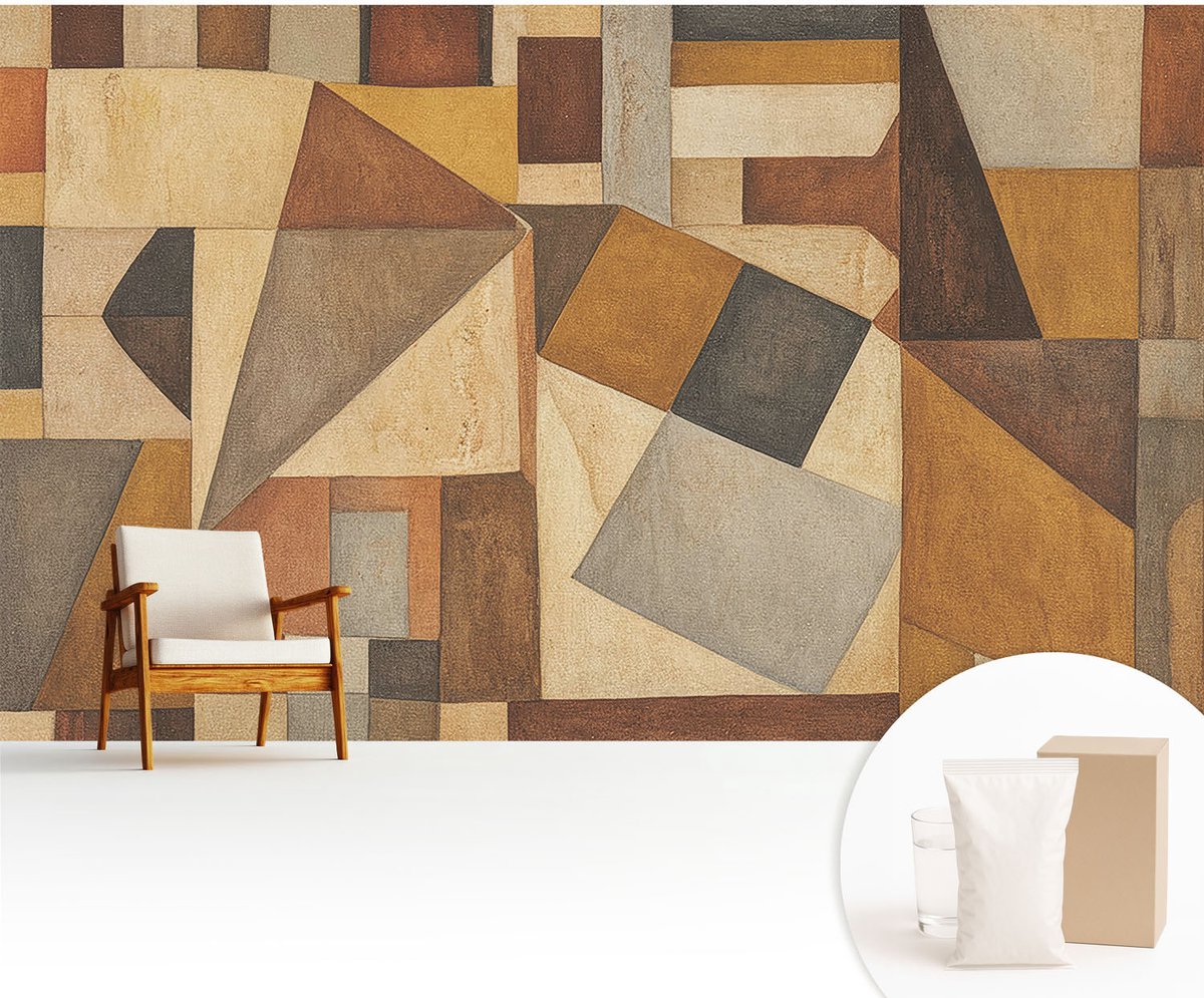 Wallfluent Fotobehang - Bruin Vliesbehang - 416x254 cm - Geometrische Abstractie Muurschildering - Gang behang Abstractie - Fotobehang Vlies - Slaapkamer behang