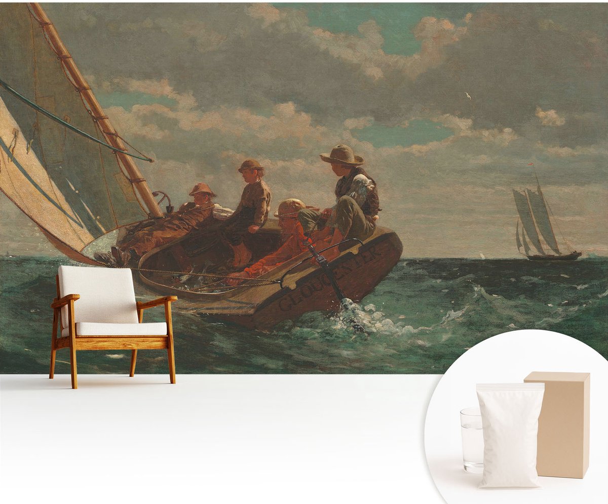 Wallfluent Fotobehang - Blauw Vliesbehang - 416x254 cm - Zee-Expeditie Fotobehang Vlies - Hal behang Mensen - Muurschildering - Woonkamer behang