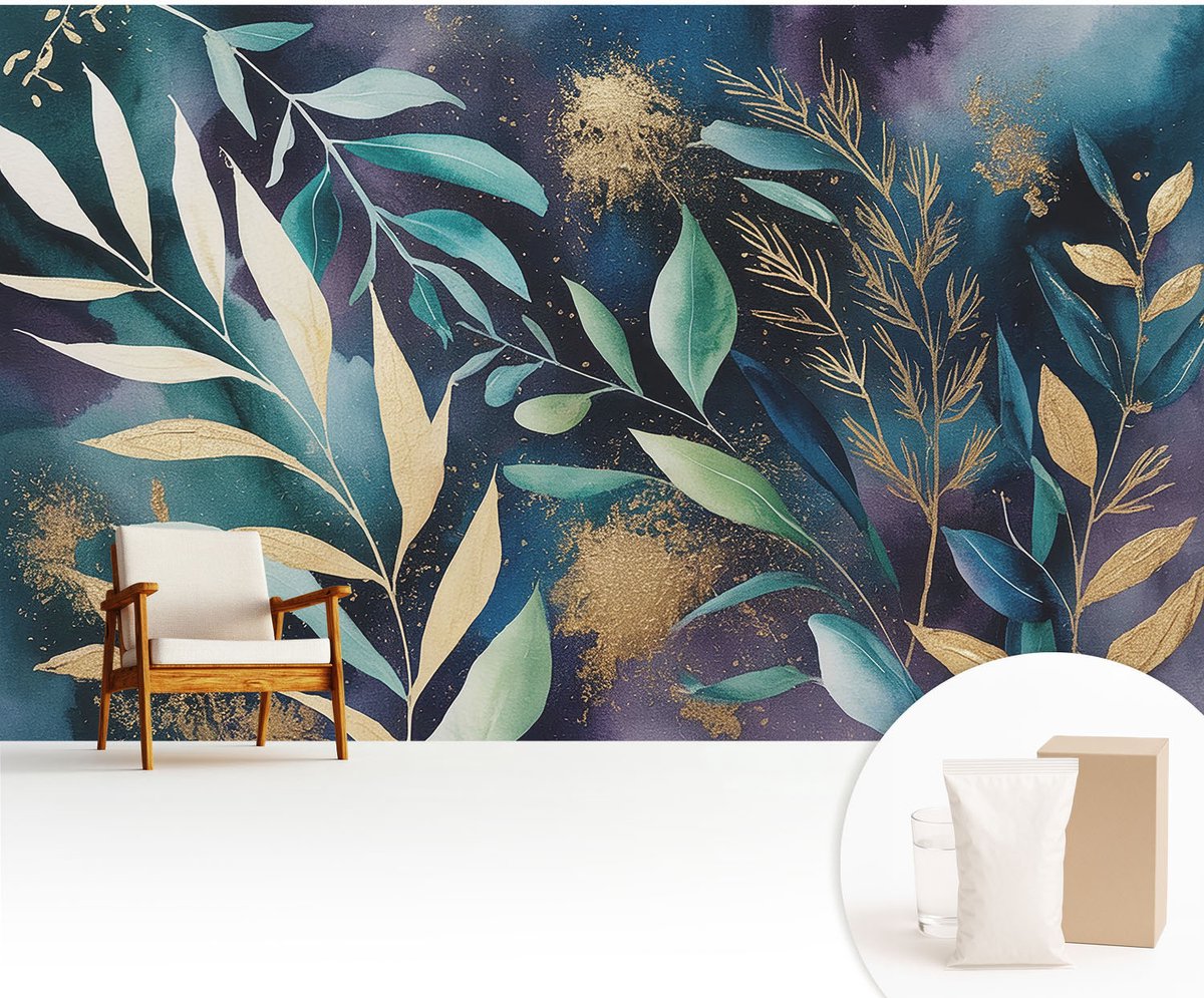 Wallfluent Fotobehang - Marine Vliesbehang - 416x254 cm - Botanische Bladeren Fotobehang Vlies - Woonkamer behang Bloemen En Planten - Muurschildering - Woonkamer behang