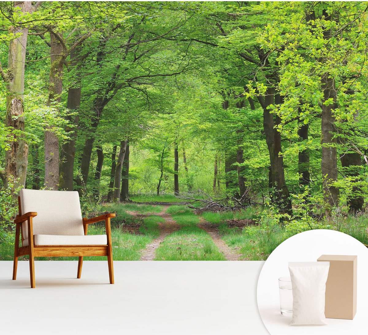 Wallfluent Fotobehang - Groente Vliesbehang - 312x219 cm - Bospad Fotobehang Vlies - Hal behang Landschappen - Muurschildering - Woonkamer behang