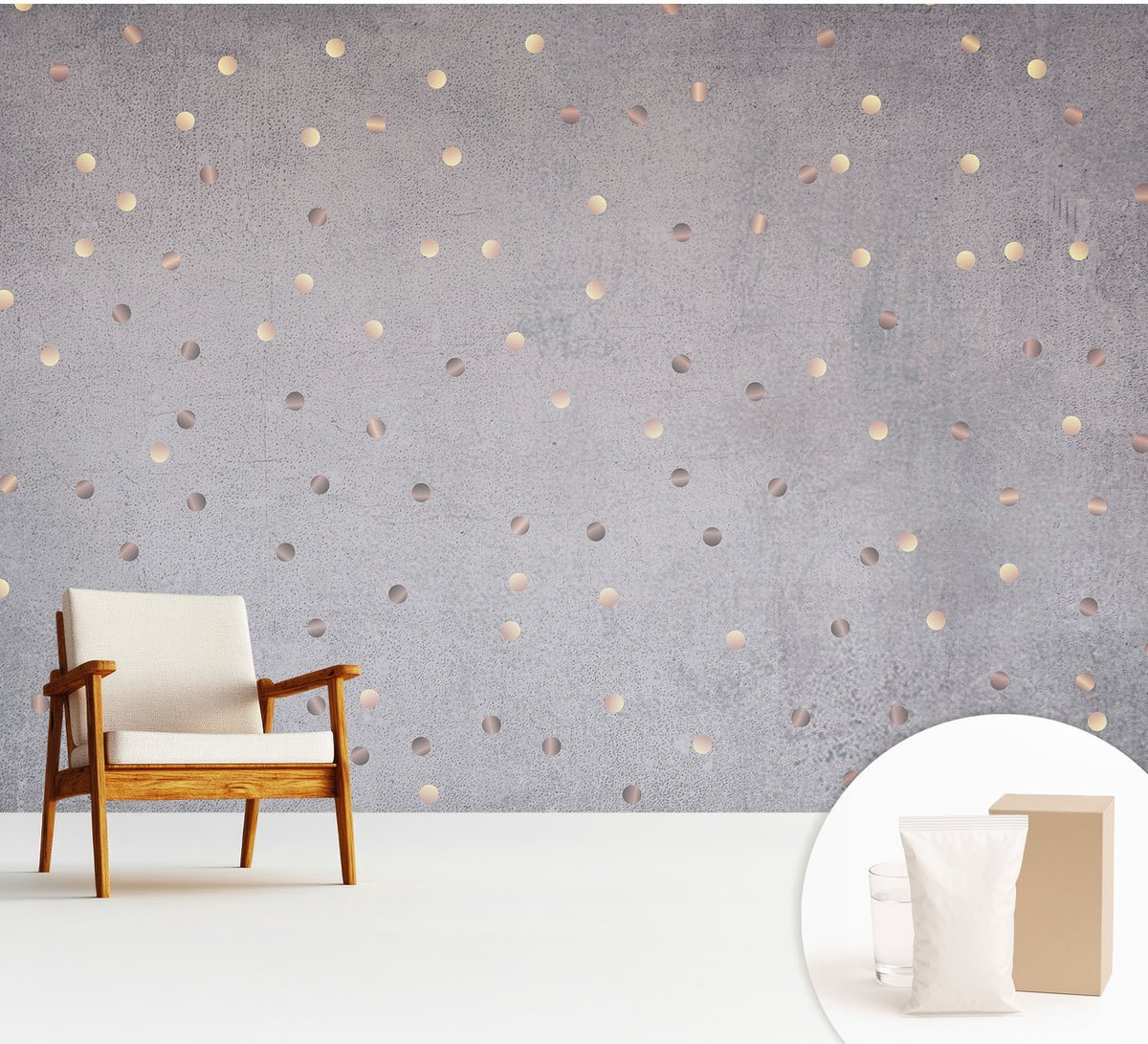 Wallfluent Fotobehang - Grijs Vliesbehang - 312x219 cm - Symmetrische Stippen Muurschildering - Gang behang Texturen - Fotobehang Vlies - Gang behang