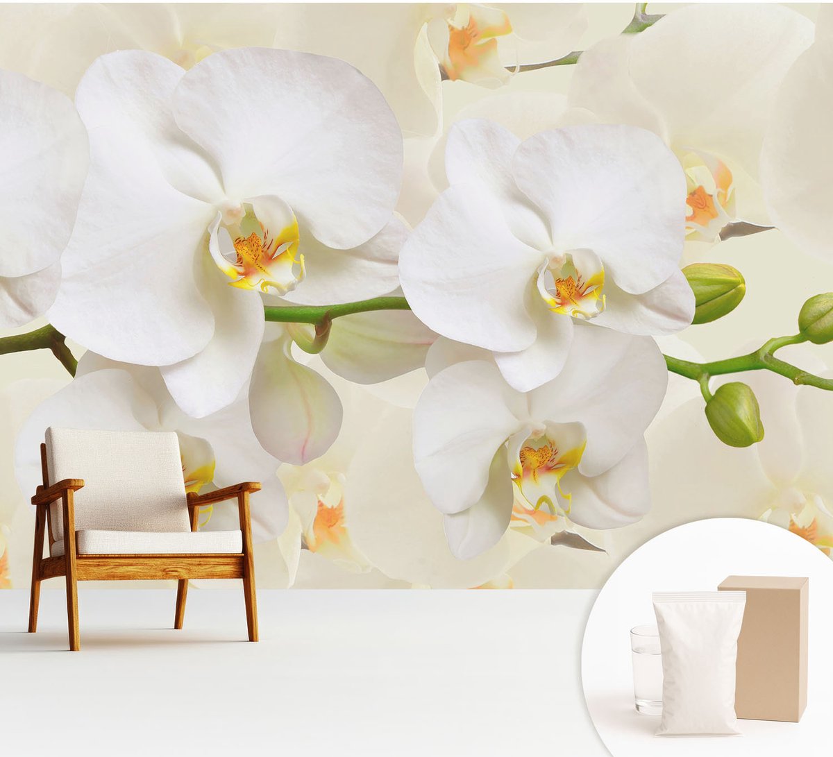 Wallfluent Fotobehang - Wit Vliesbehang - 312x219 cm - Bloemenpracht Fotobehang Vlies - Hal behang Bloemen En Planten - Muurschildering - Woonkamer behang
