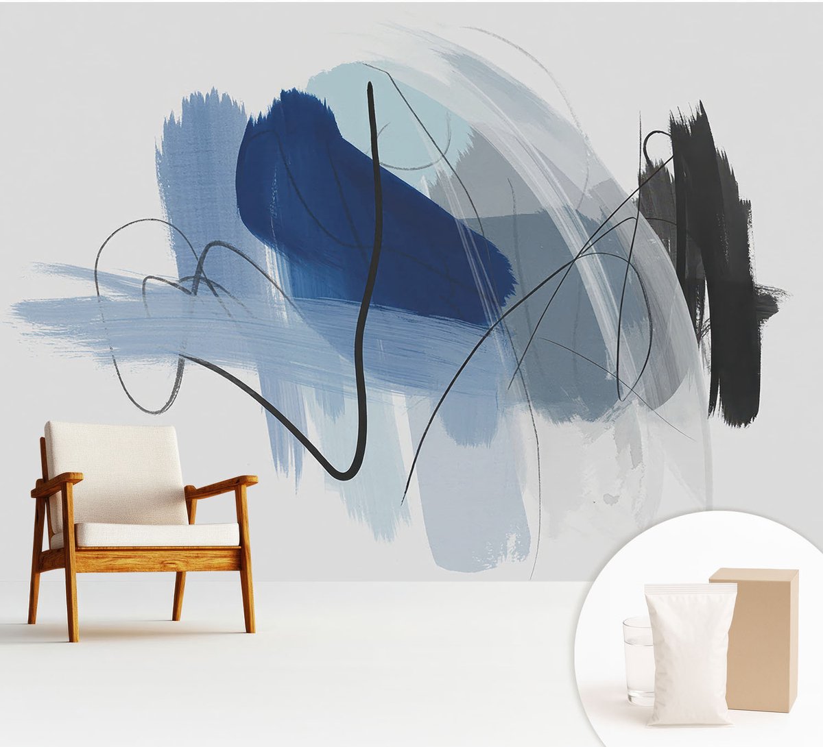 Wallfluent Fotobehang - Blauw Vliesbehang - 312x219 cm - Kleurrijke Abstracties Fotobehang Vlies - Woonkamer behang Abstractie - Muurschildering - Woonkamer behang