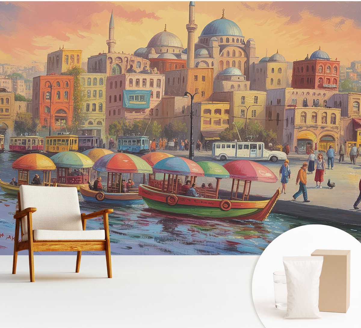 Wallfluent Fotobehang - Zwart Vliesbehang - 312x219 cm - Stedelijke Kust Fotobehang Vlies - Hal behang Steden - Muurschildering - Woonkamer behang