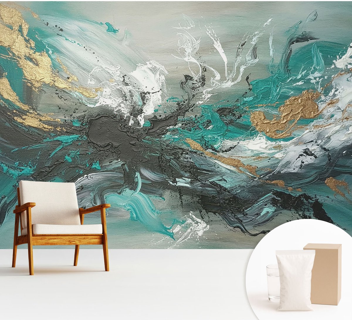 Wallfluent Fotobehang - Grijs Vliesbehang - 312x219 cm - Artistieke Wervelwind Fotobehang Vlies - Hal behang Abstractie - Muurschildering - Woonkamer behang