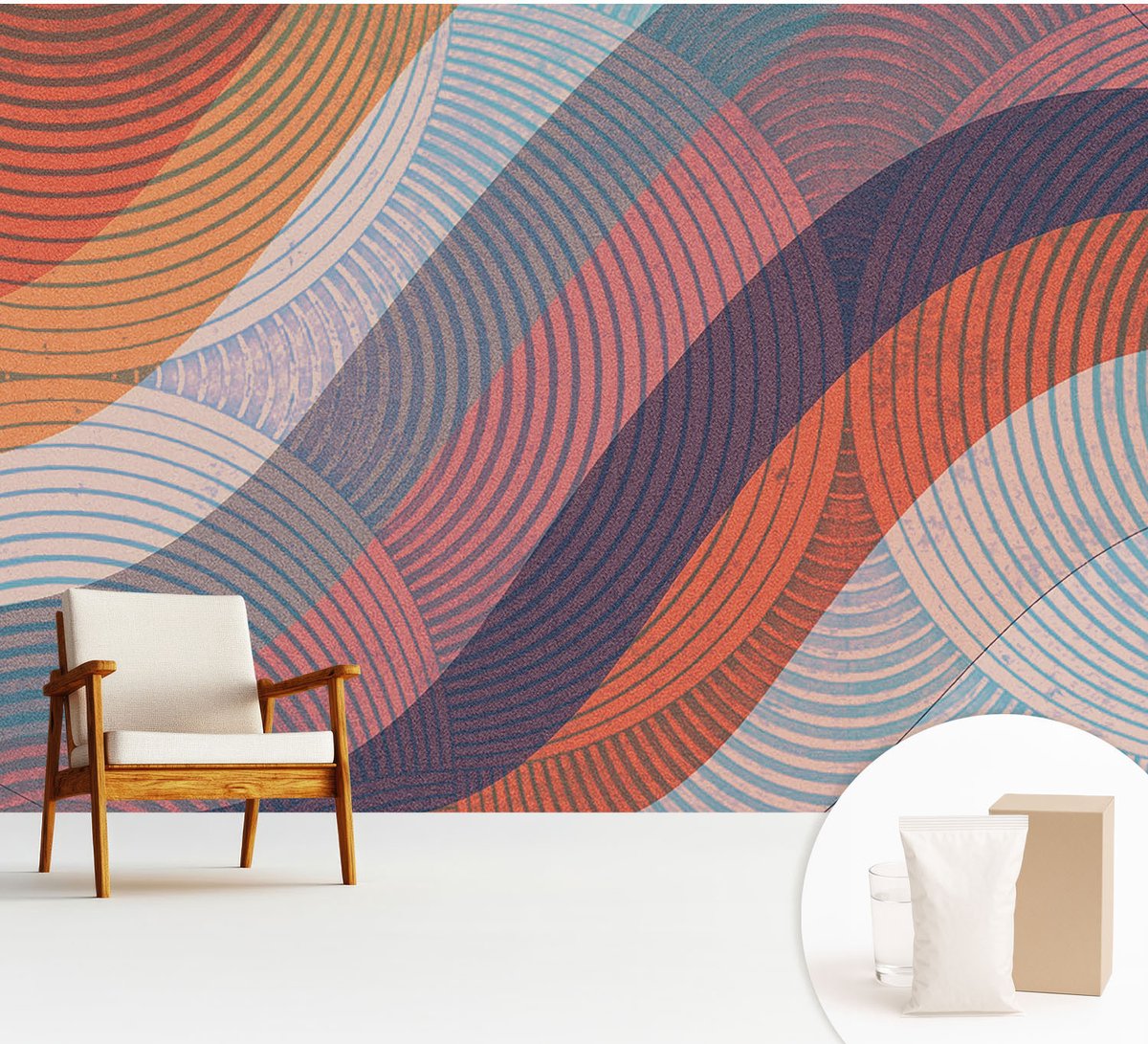 Wallfluent Fotobehang - Oranje Vliesbehang - 312x219 cm - Kleurrijke Golven Fotobehang Vlies - Woonkamer behang Abstractie - Muurschildering - Woonkamer behang