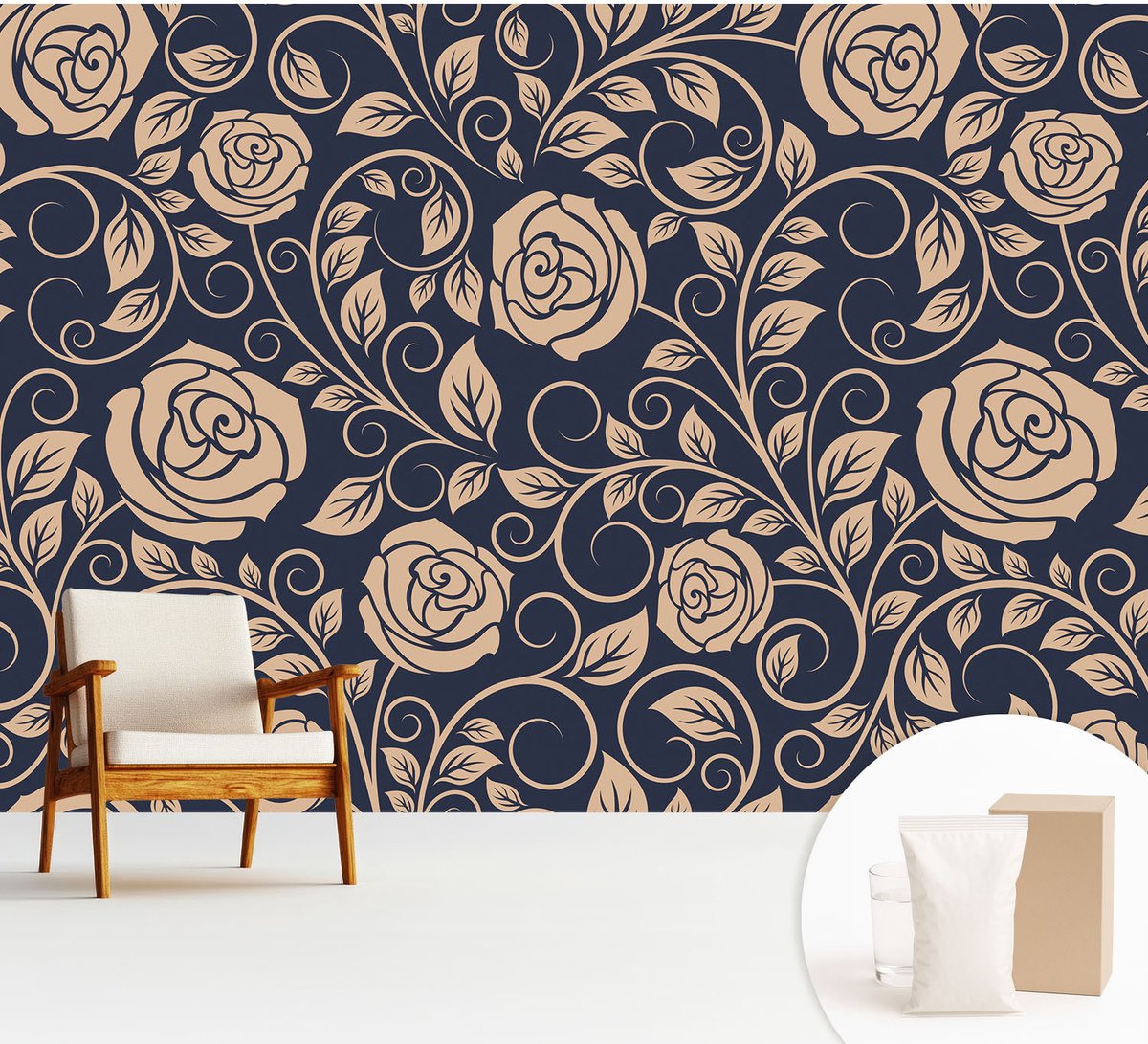 Wallfluent Fotobehang - Marine Vliesbehang - 312x219 cm - Romantische Bloemen Muurschildering - Slaapkamer behang Achtergronden En Patronen - Fotobehang Vlies - Gang behang