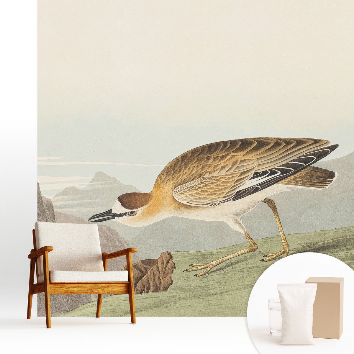 Wallfluent Fotobehang - Bruin Vliesbehang - 250x250 cm - Bergvogel Fotobehang Vlies - Woonkamer behang Dieren - Muurschildering - Woonkamer behang