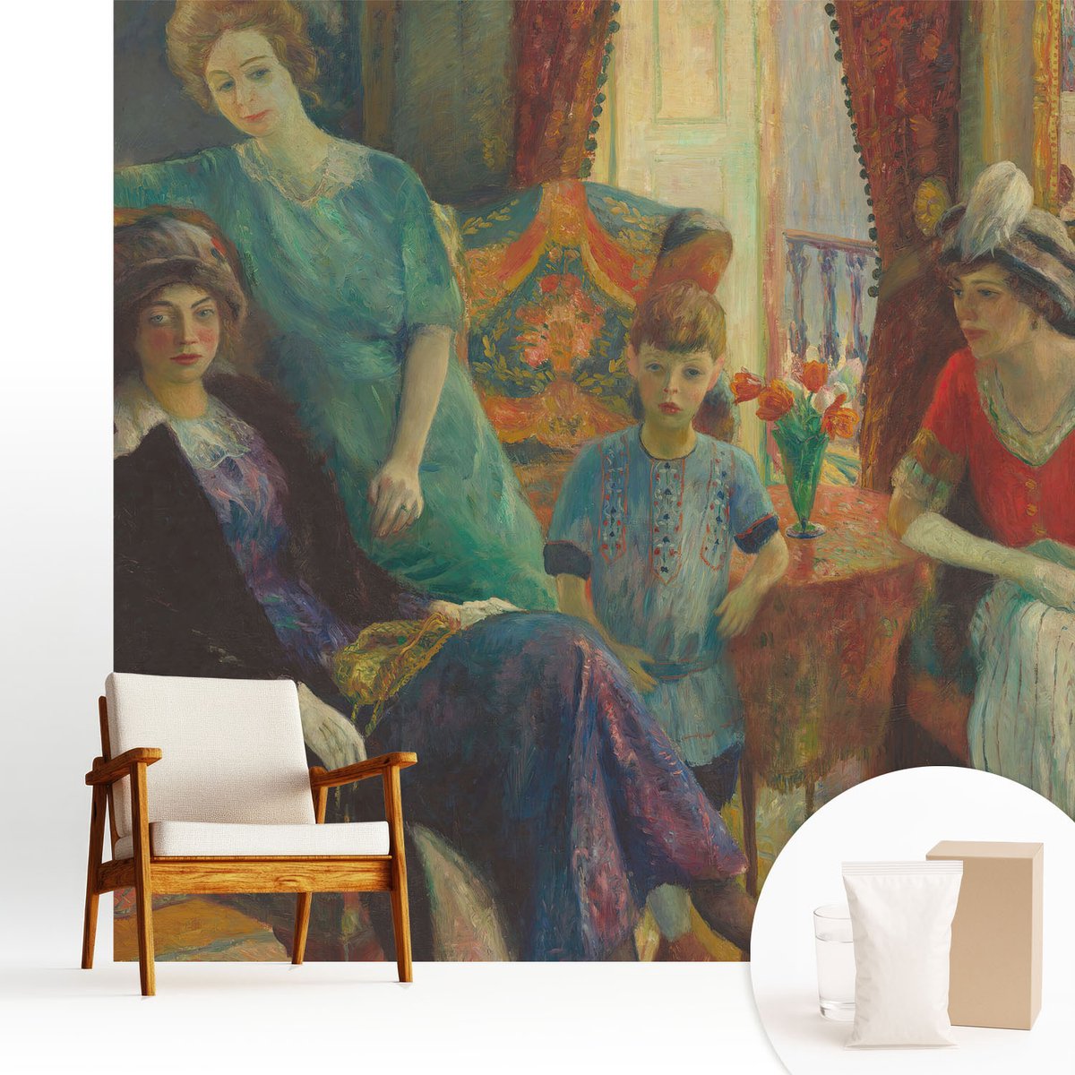 Wallfluent Fotobehang - Blauw Vliesbehang - 250x250 cm - Klassieke Elegantie Muurschildering - Slaapkamer behang Mensen - Fotobehang Vlies - Gang behang