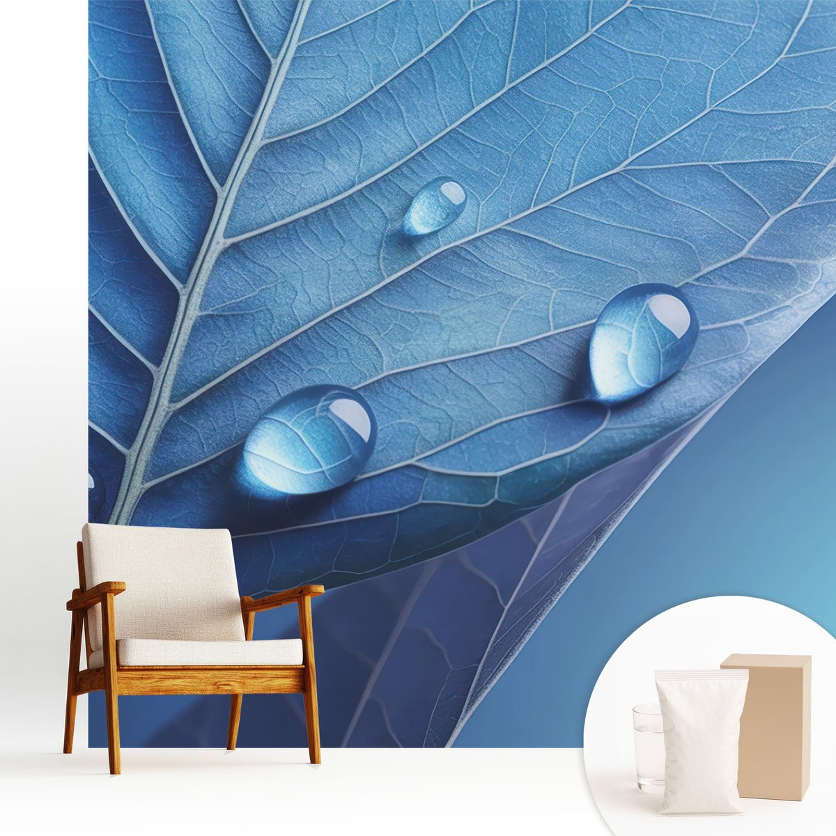 Wallfluent Fotobehang - Blauw Vliesbehang - 250x250 cm - Blauw Blad Muurschildering - Gang behang Bloemen En Planten - Fotobehang Vlies - Slaapkamer behang