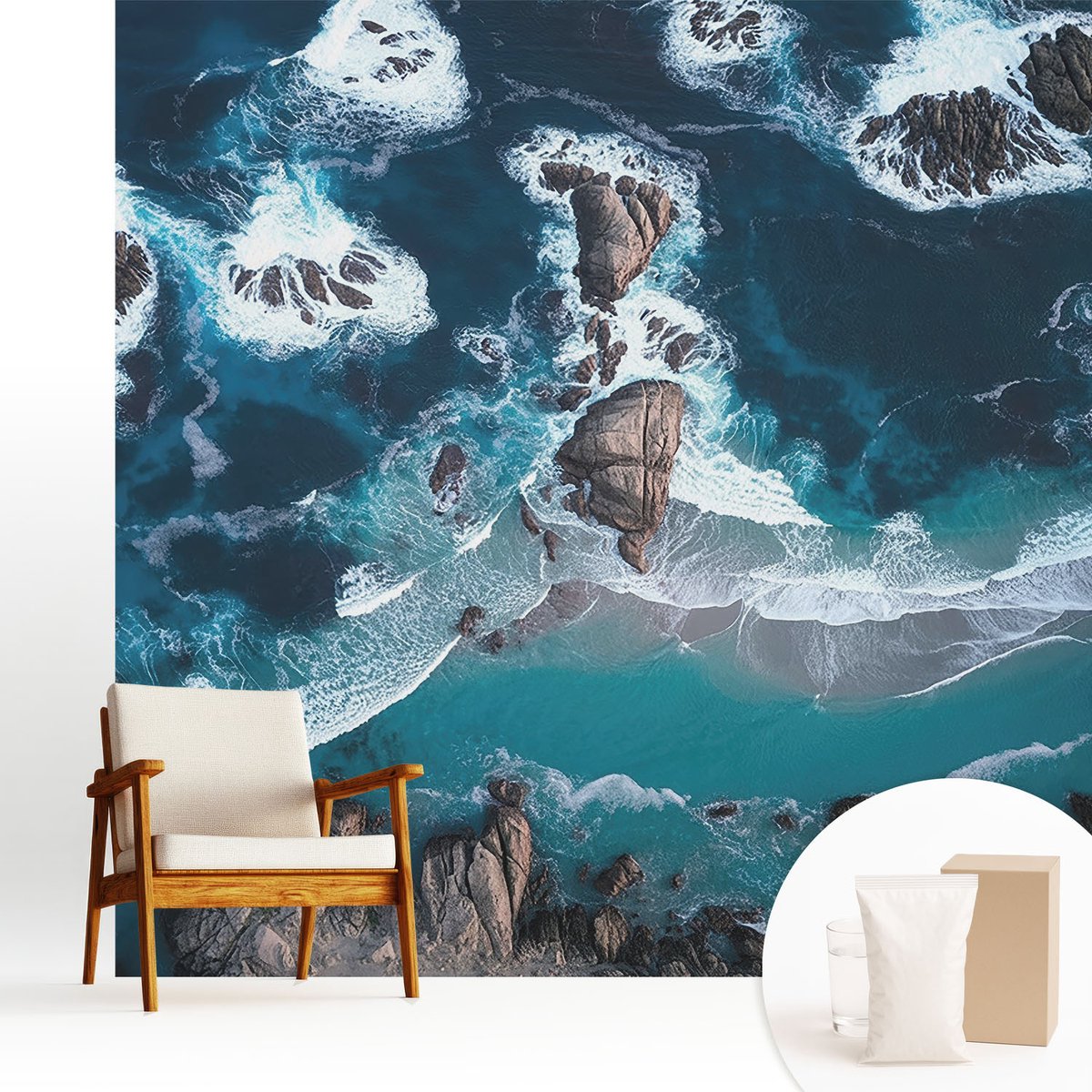 Wallfluent Fotobehang - Marine Vliesbehang - 250x250 cm - Oceaangolven Muurschildering - Gang behang Landschappen - Fotobehang Vlies - Gang behang