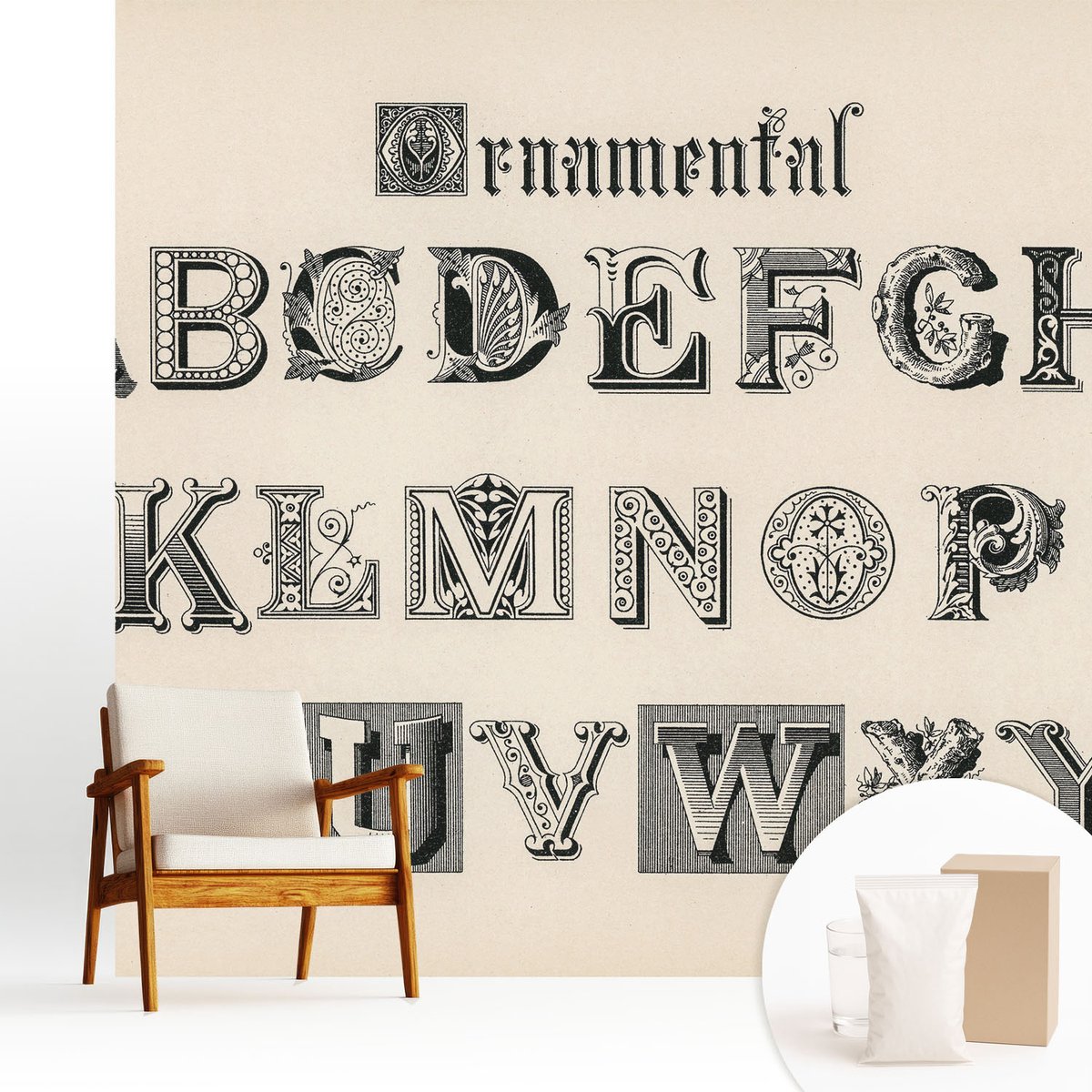 Wallfluent Fotobehang - Grijs Vliesbehang - 250x250 cm - Decoratieve Letters Muurschildering - Slaapkamer behang Teksten - Fotobehang Vlies - Slaapkamer behang