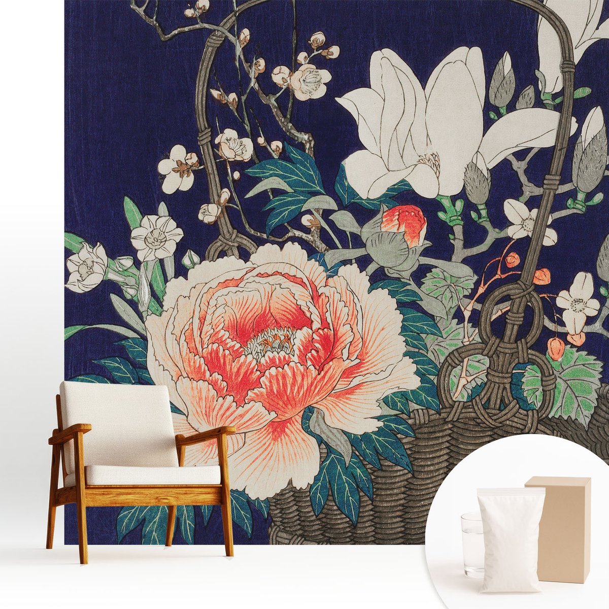 Wallfluent Fotobehang - Marine Vliesbehang - 250x250 cm - Bloemenmand Muurschildering - Slaapkamer behang Bloemen En Planten - Fotobehang Vlies - Slaapkamer behang